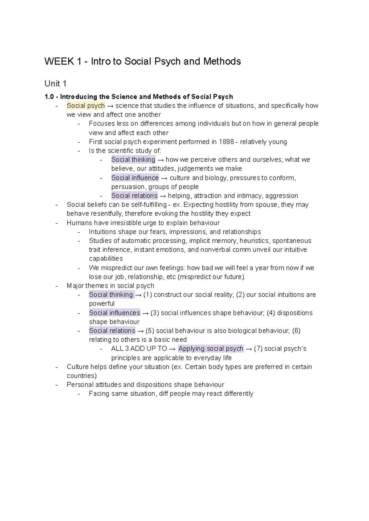 PSYB10 Final Exam Notes: Intro to Social Psychology & Methods - Studocu