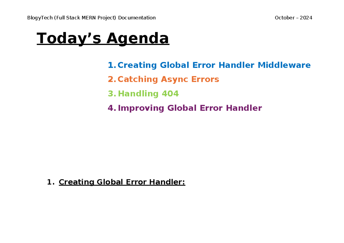 MERN Full Stack Project: Global Error Handling Documentation - Today’s ...