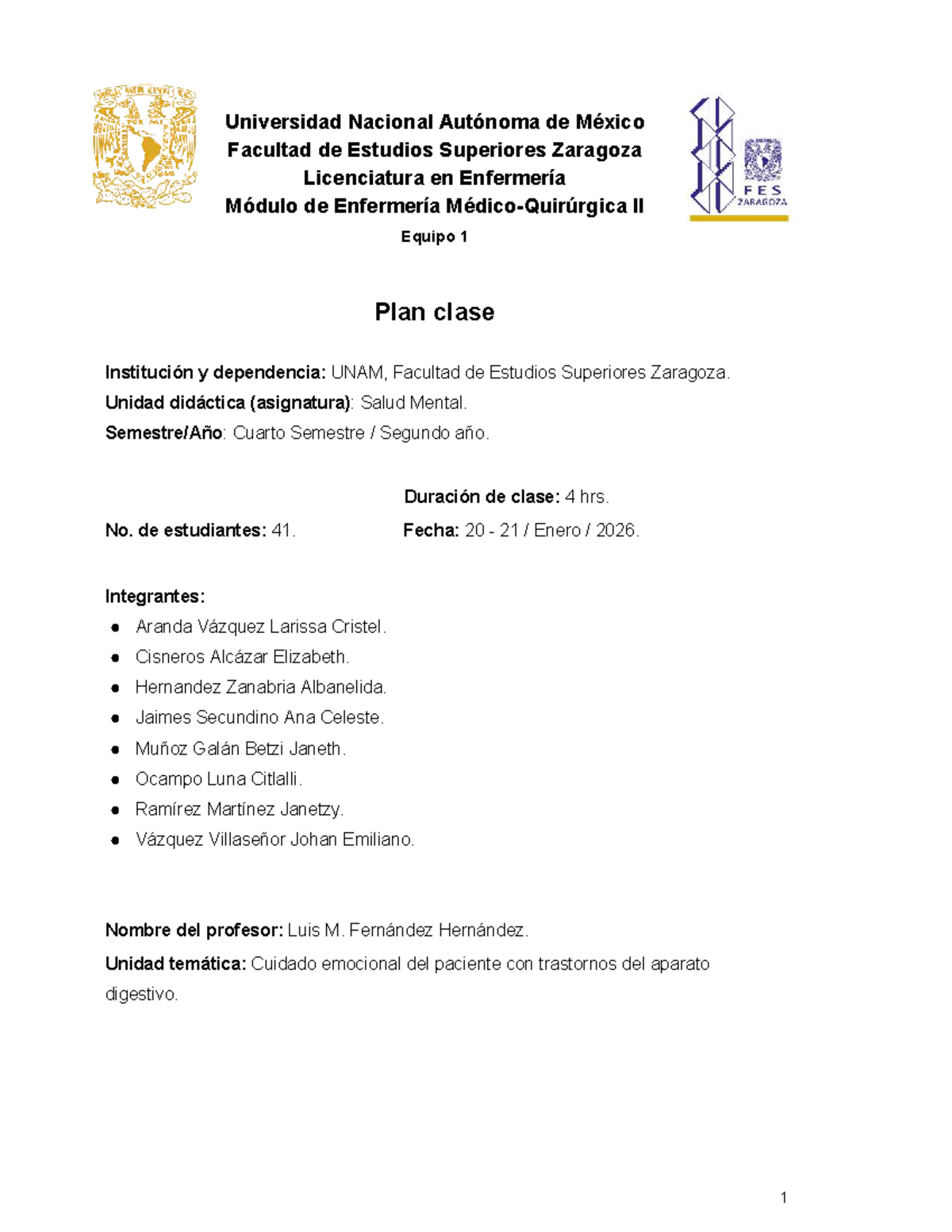 Plan de Clase Final: Salud Mental en Enfermería II (ENF-2026) - Studocu