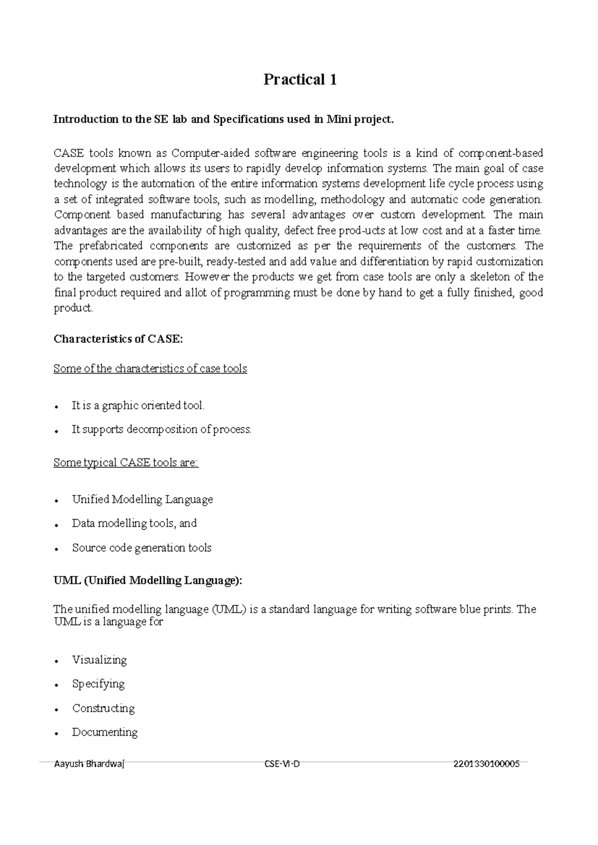 Practical 1: Introduction to SE Lab & CASE Tools for Mini Project - Studocu