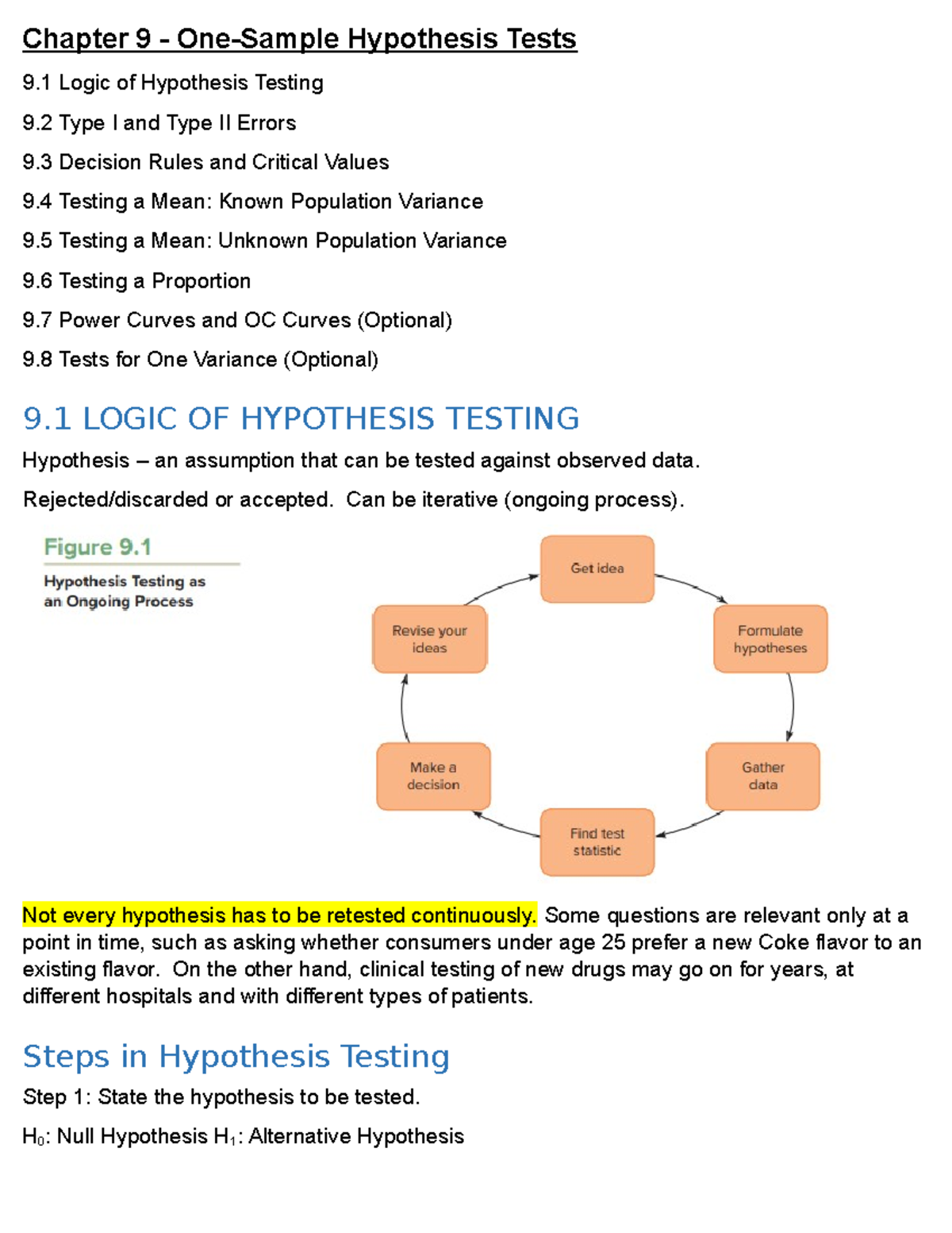 Ops 5001 - Chapter 9 Summary: One-Sample Hypothesis Tests in Business ...