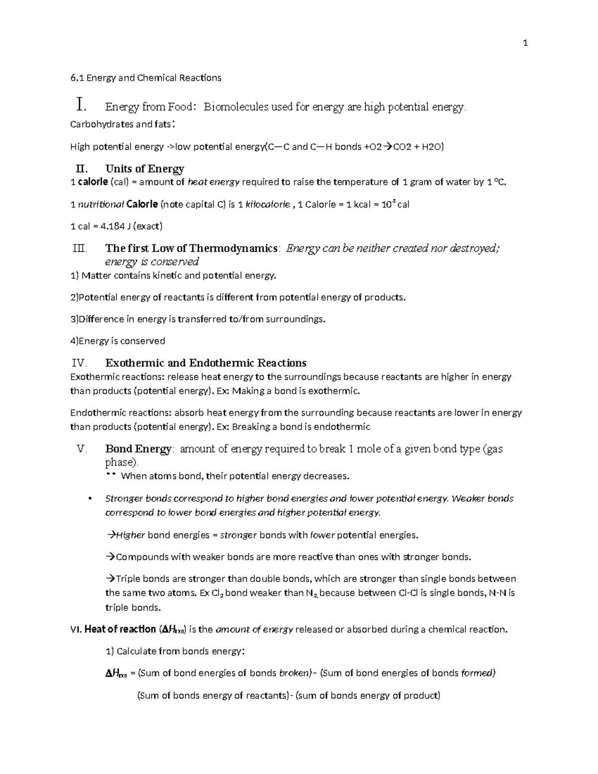 Chapter 6 - Summary Health Science Chemistry - 6 Energy and Chemical ...