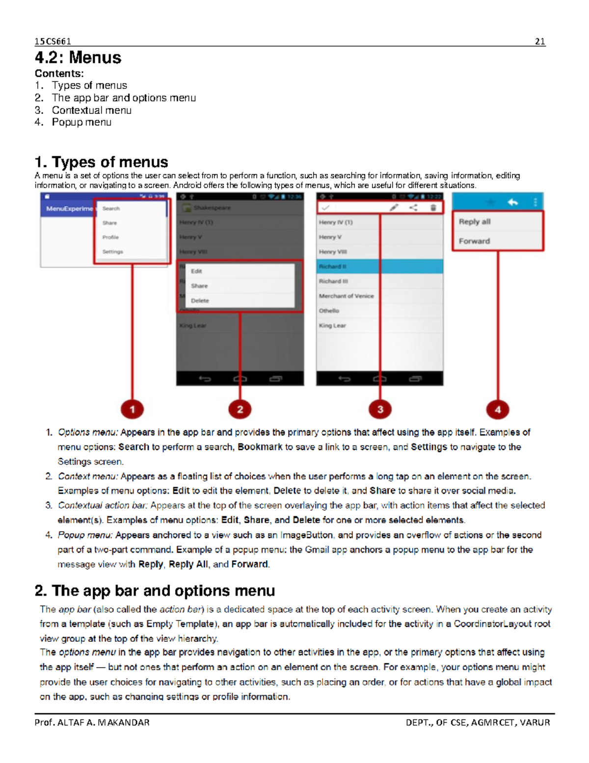 Module 2 - Its Lecture notes - 4: Menus Contents: Types of menus The ...