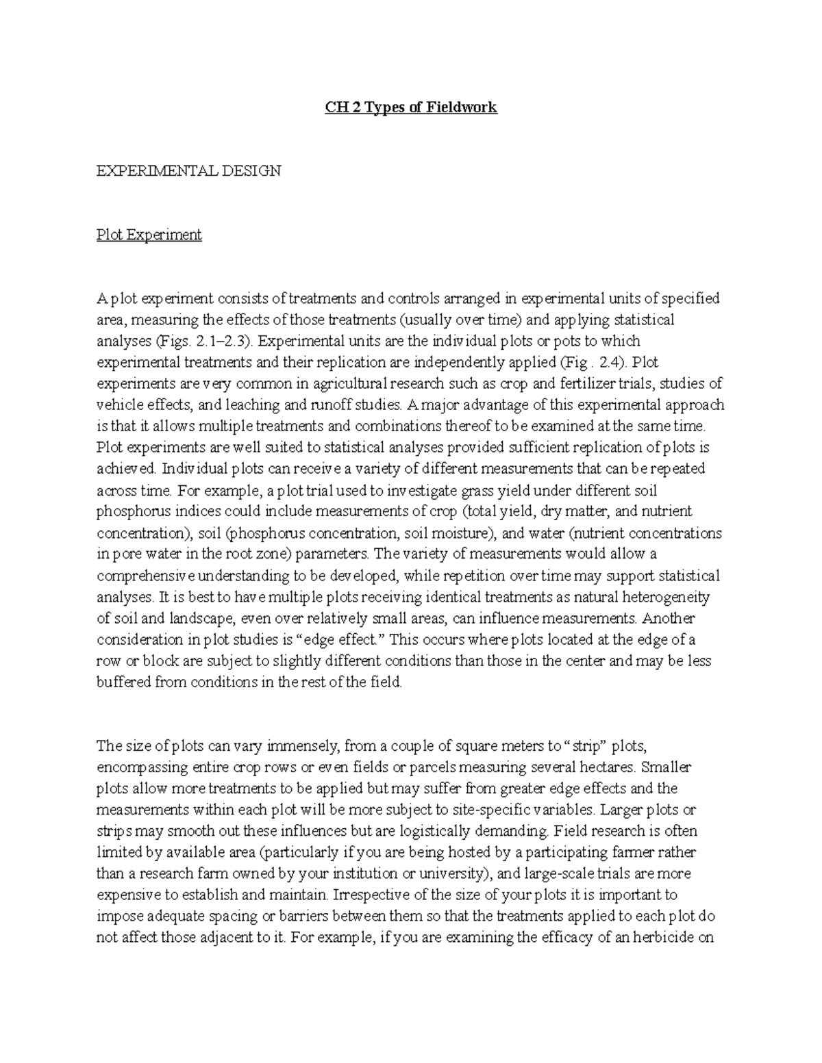 CH 2: Types of Fieldwork & Experimental Design in Agriculture - Studocu