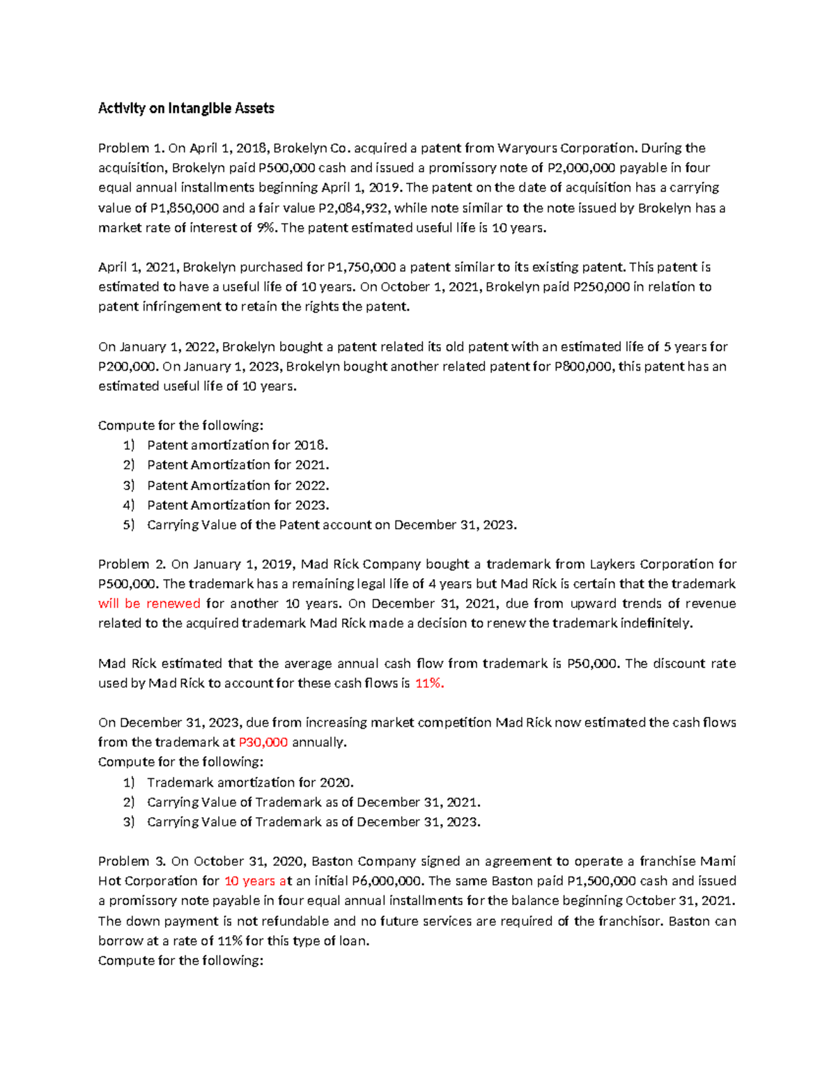 Activities on Int a ngible Assets - Activity on Intangible Assets ...