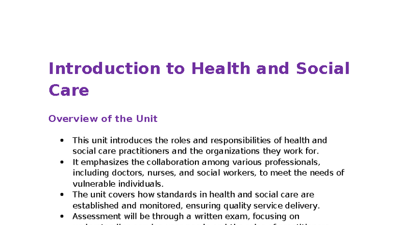 Unit 2 Health and Social Care: Study Guide & Revision Notes - Studocu