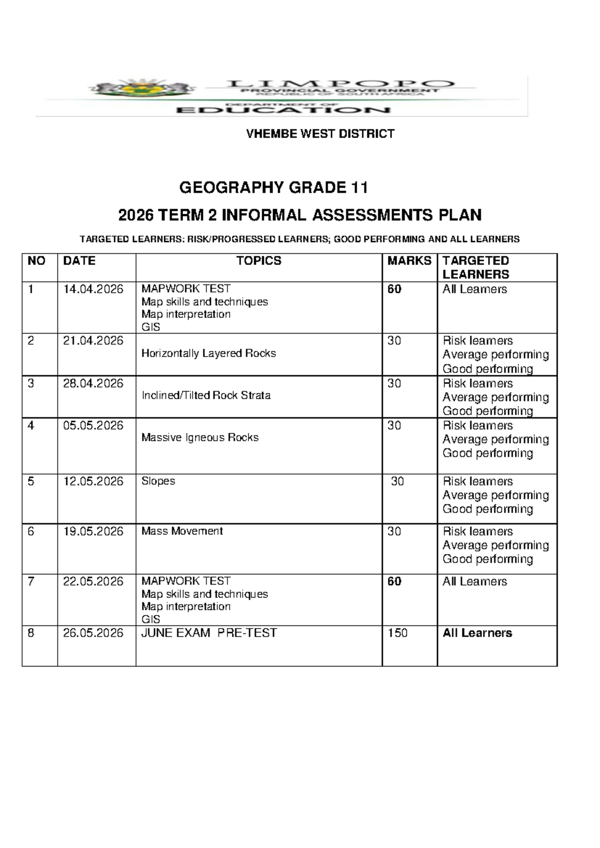 2026 T2 GEOG 11 Informal Assessments Plan for Learners - Studocu