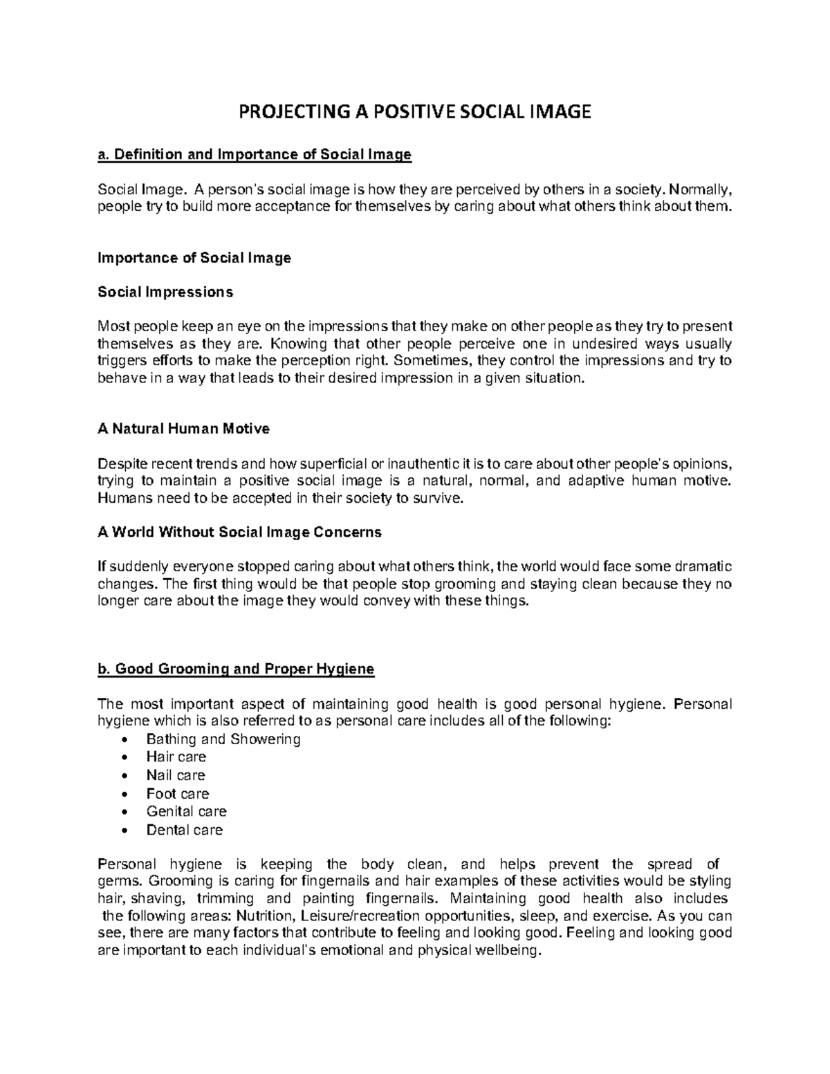 Projecting a Positive Social Image: Grooming & Hygiene Standards - Studocu