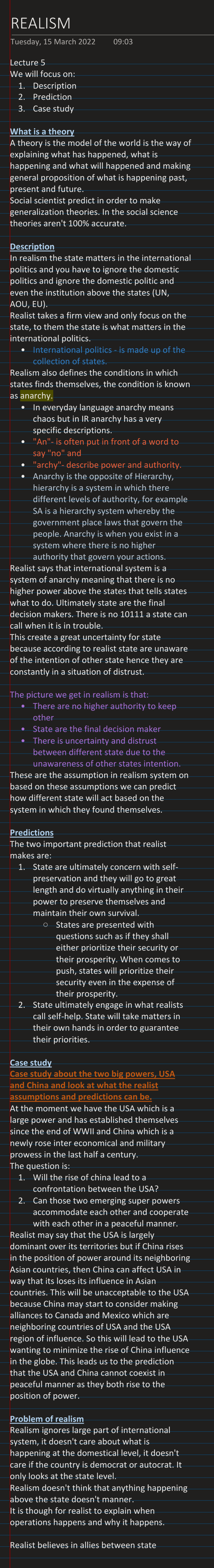 Realism - REALIST PERSEPCTIVE - INTR1012A - Studocu