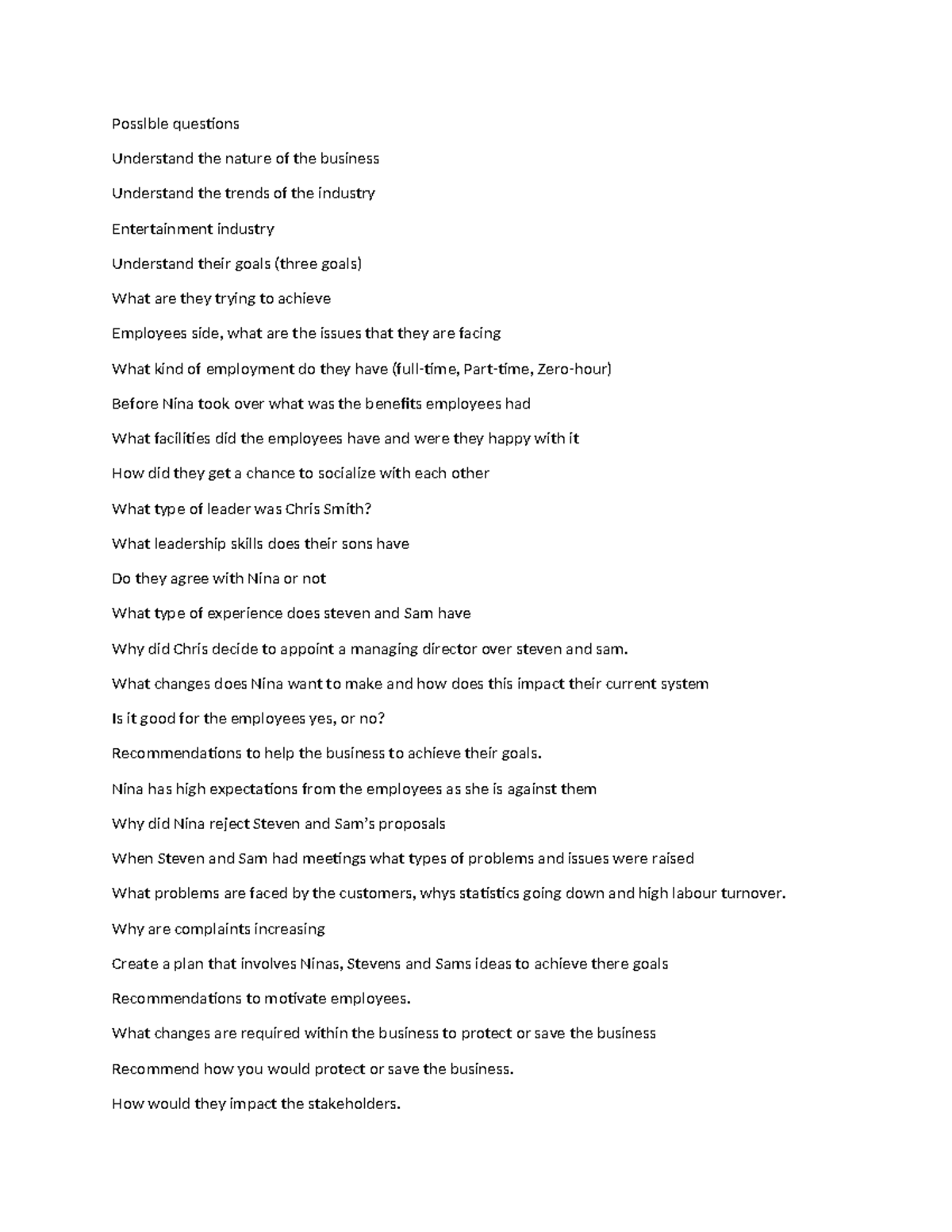 Posslble questions - assignment - Posslble questions Understand the ...