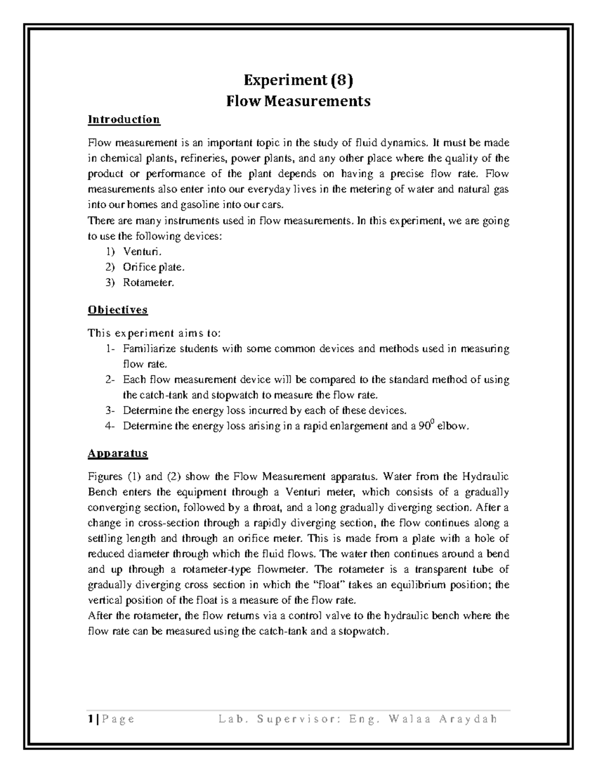 Flow Measurements 3111 - Heat Transfer - KFUPM - Studocu