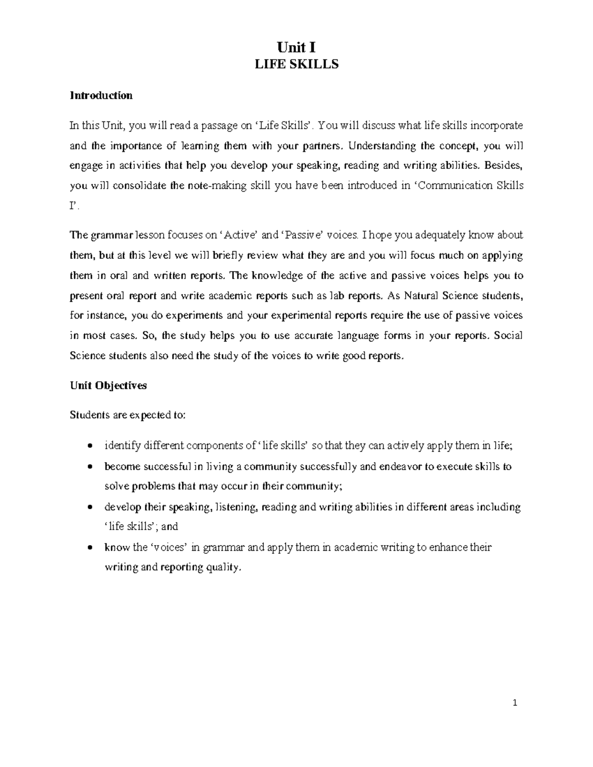 4 5917973834442479295 - Unit I LIFE SKILLS Introduction In this Unit ...