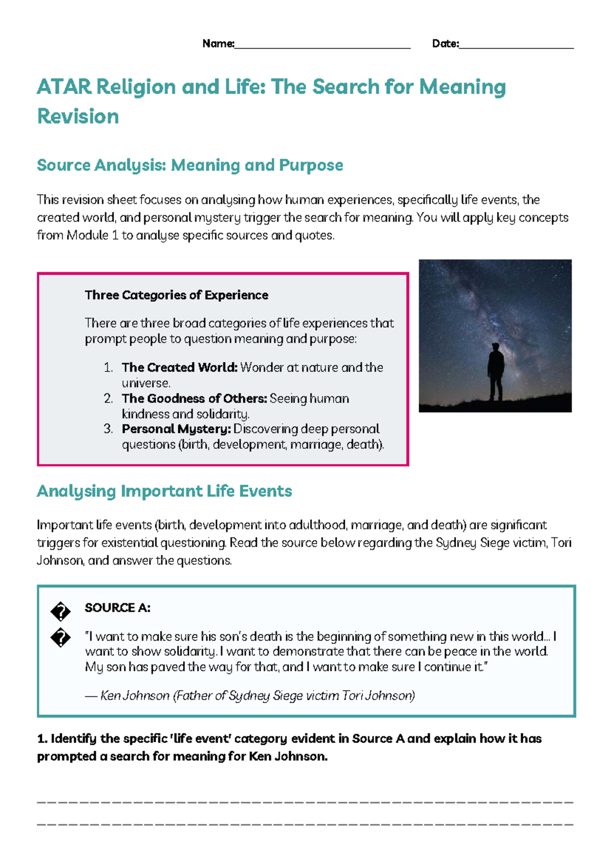 ATAR Religion and Life: Module 1 Summary & Source Analysis - Studocu