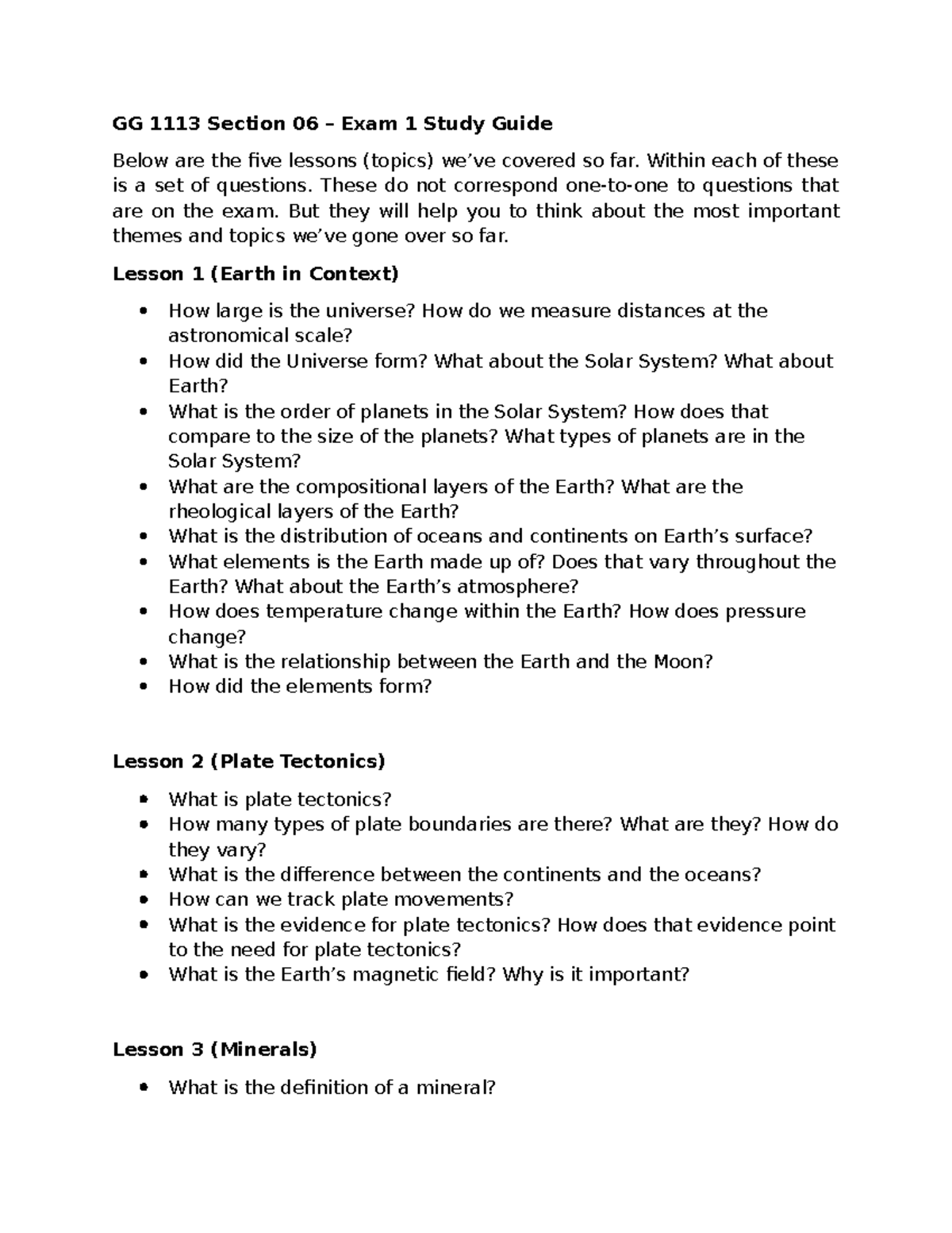 GG 1113 Section 06 Exam 1 Study Guide & Key Themes Review - Studocu