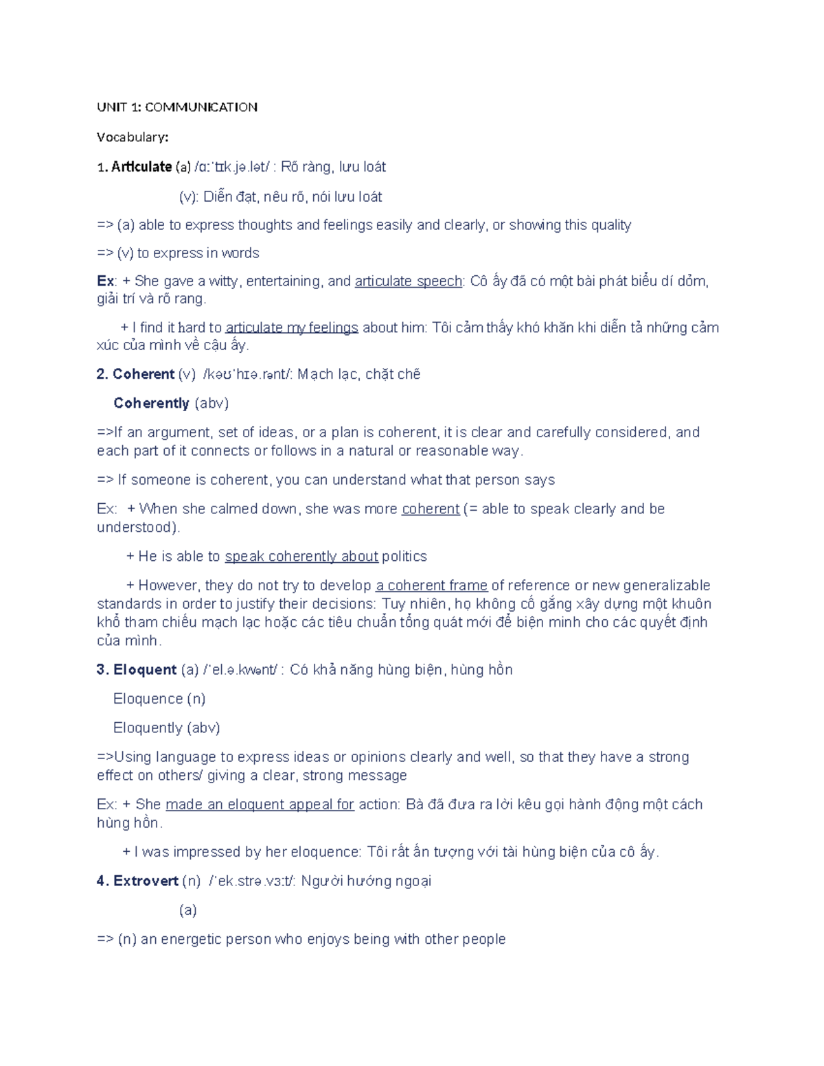 UNIT 1: COMMUNICATION Vocabulary for Market Leader Upper Level - Studocu