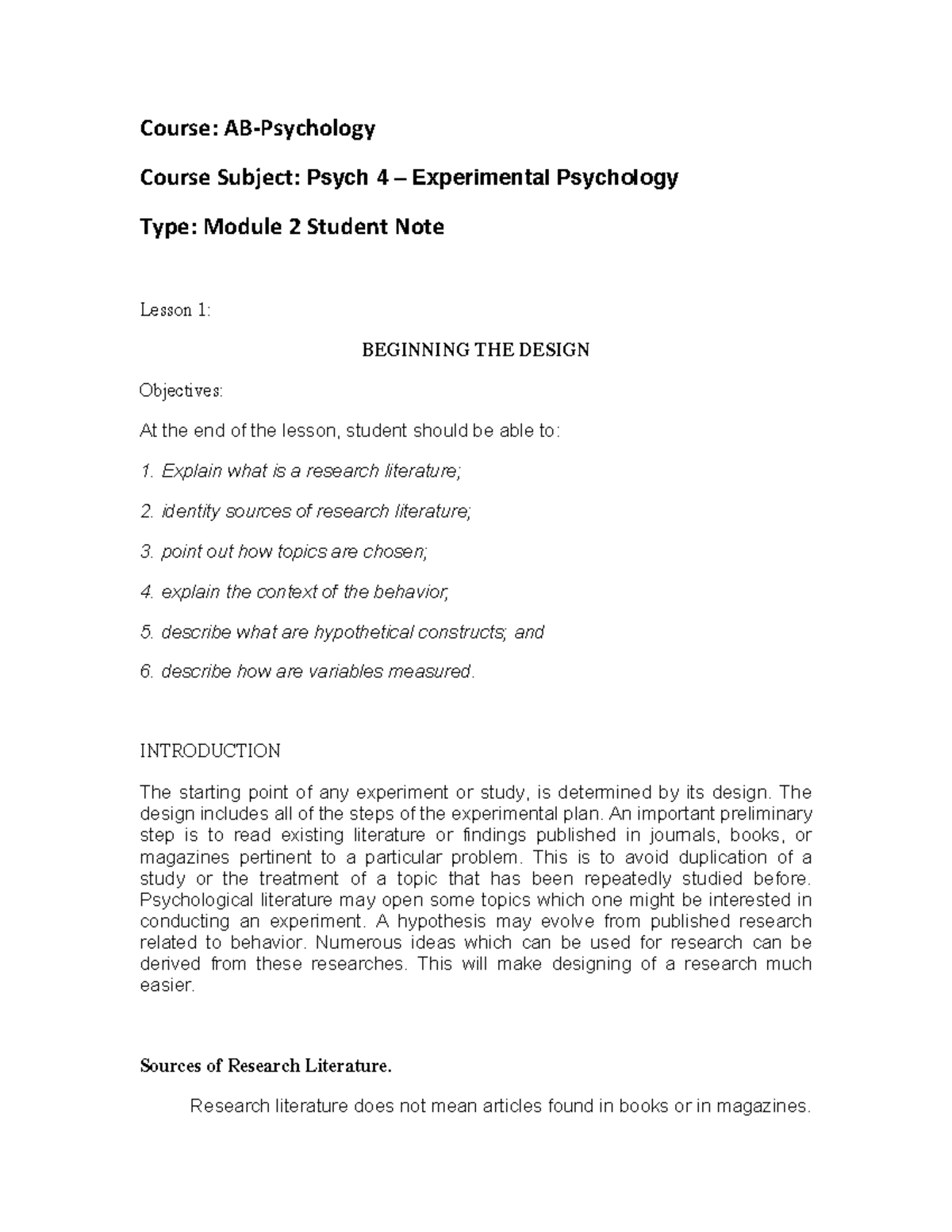 Psych 4 - Experimental Psychology: Module 2 Designing Research Studies ...