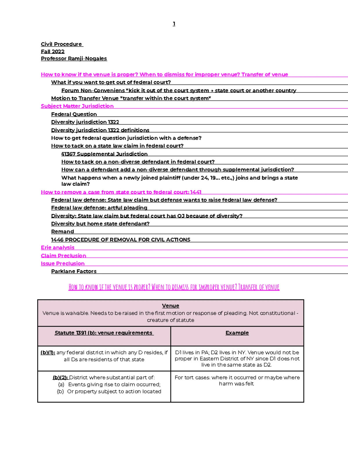 Civ Pro Prewrites - Civ pro shell - CIVIL PROCEDURE PREWRITES