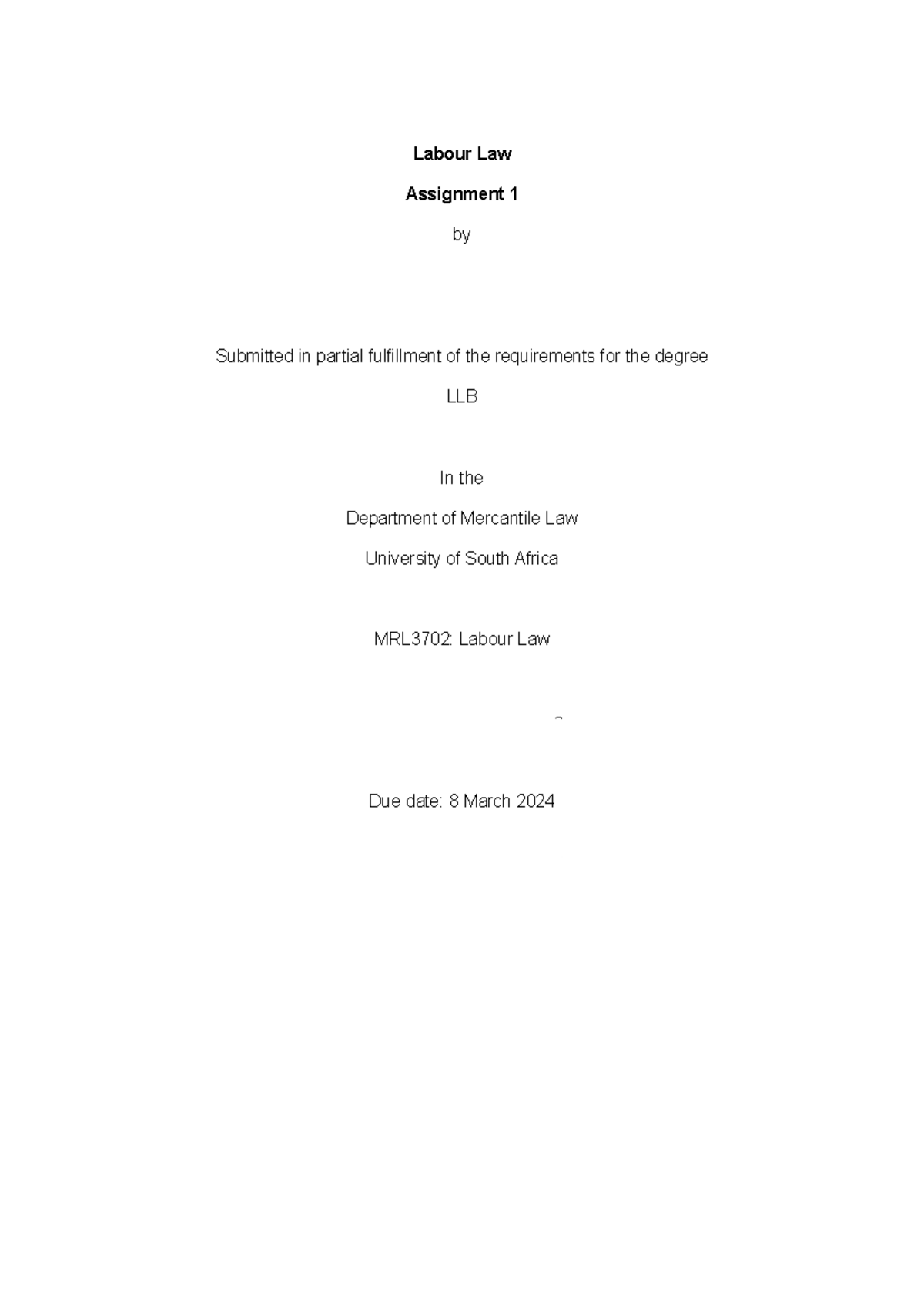MRL3702 assignment 1 - Labour Law Assignment 1 by Jenna Courtney Poovan ...