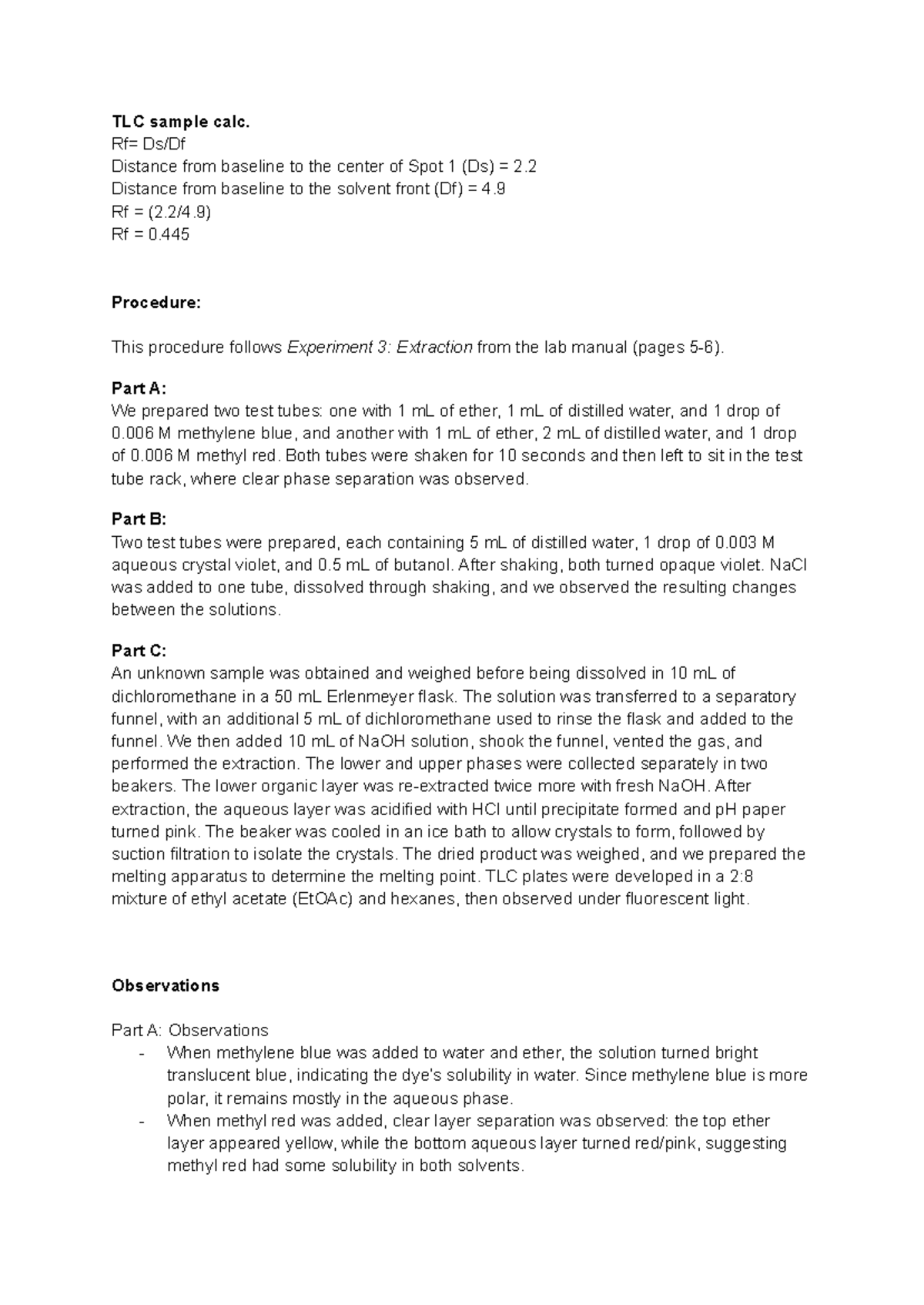 Lab 3 Report Notes: Extraction Techniques and TLC Analysis - Studocu