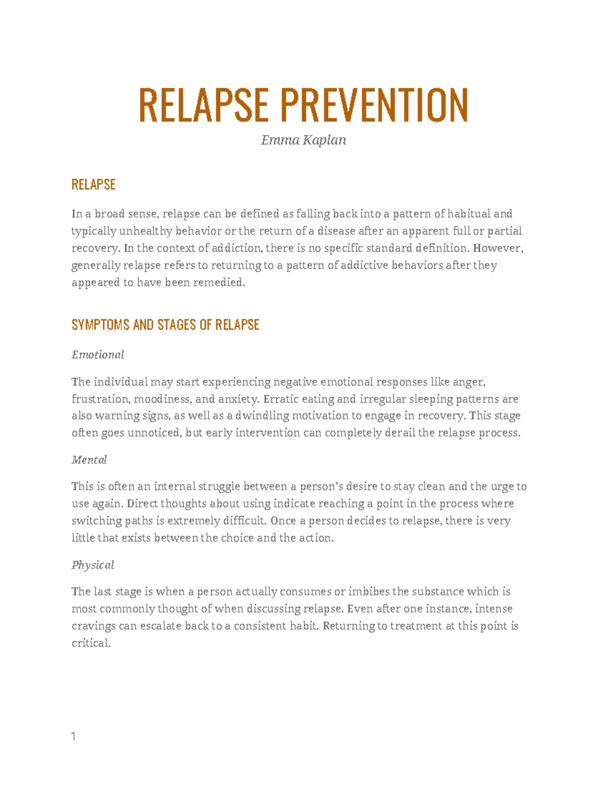 Relapse Prevention: Understanding Symptoms & Stages of Relapse - Studocu