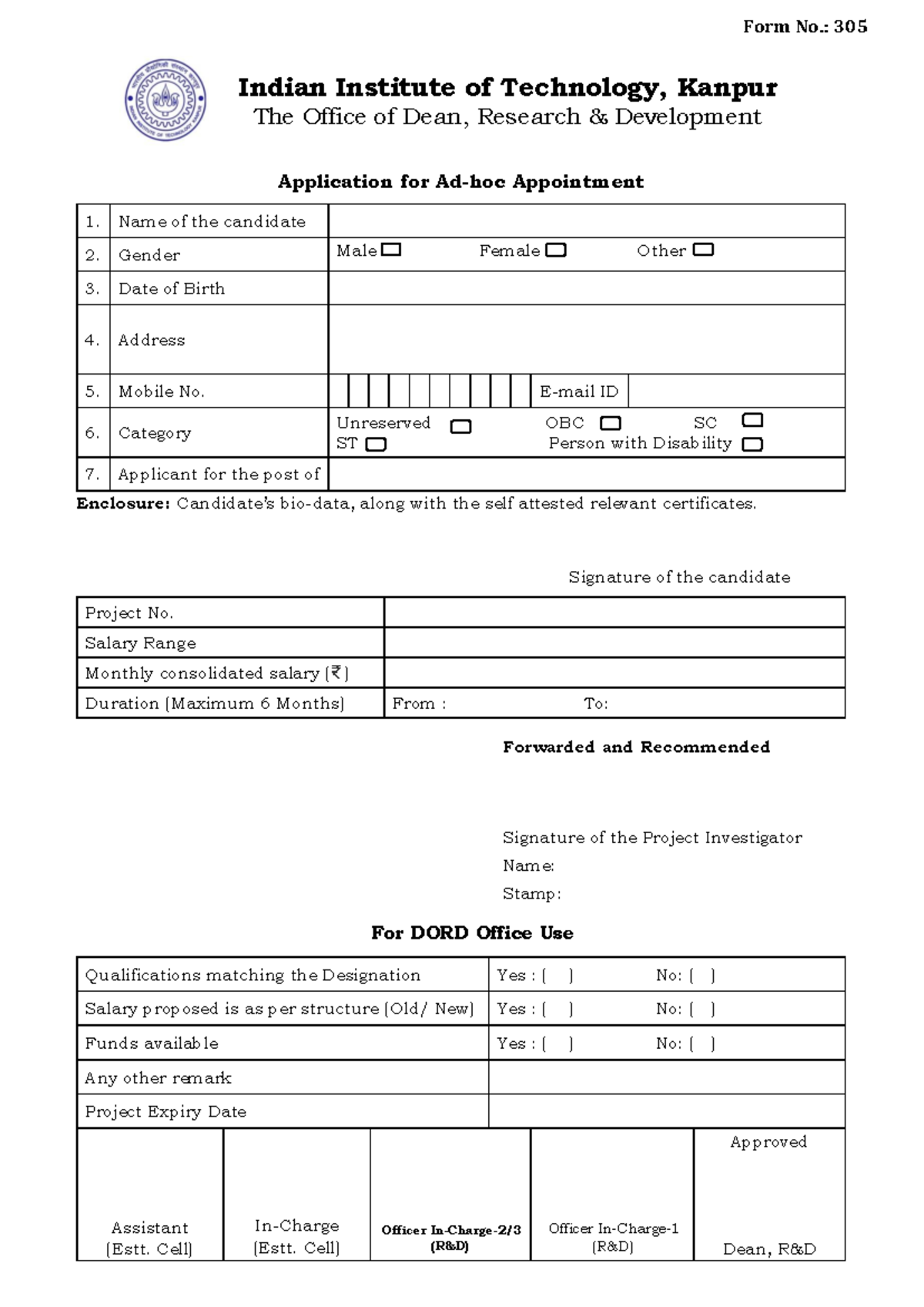 305 - Its tutorial - Form No.: 305 Indian Institute of Technology ...