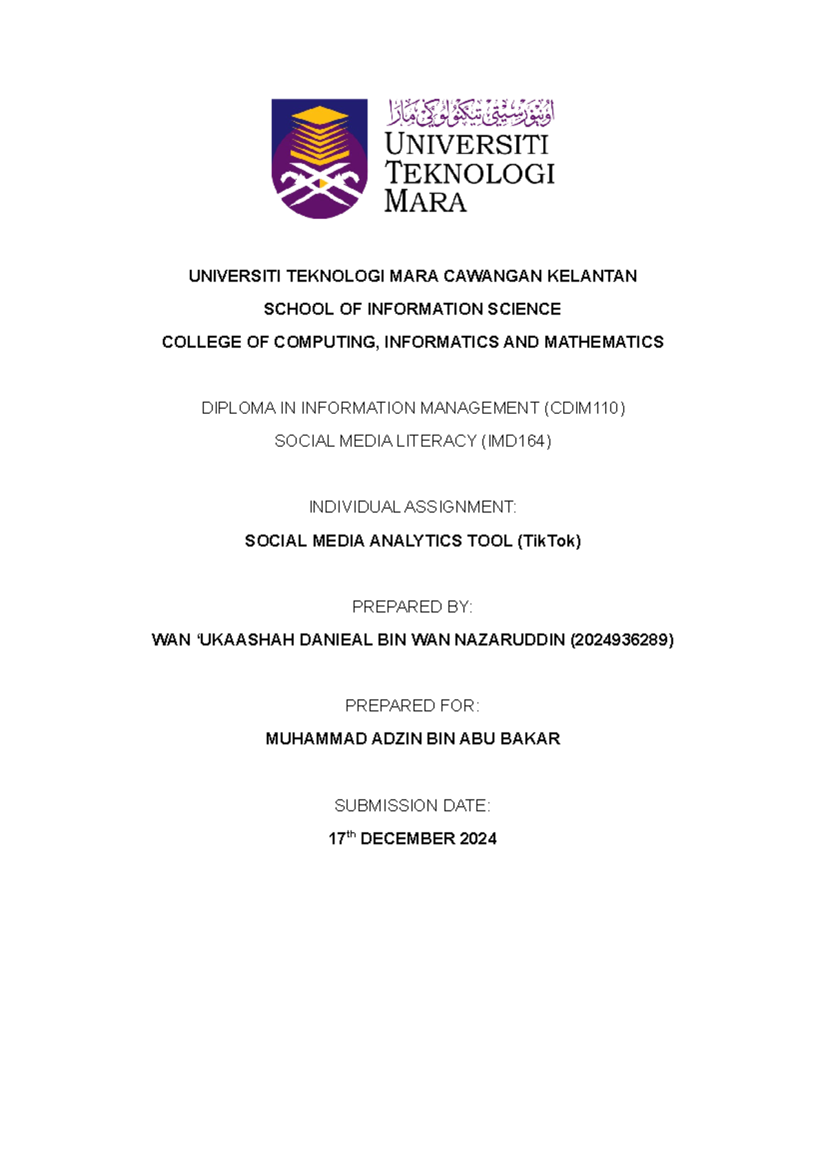 Social Media Analytics Tool Report - IMD164 Assignment 1 - Studocu