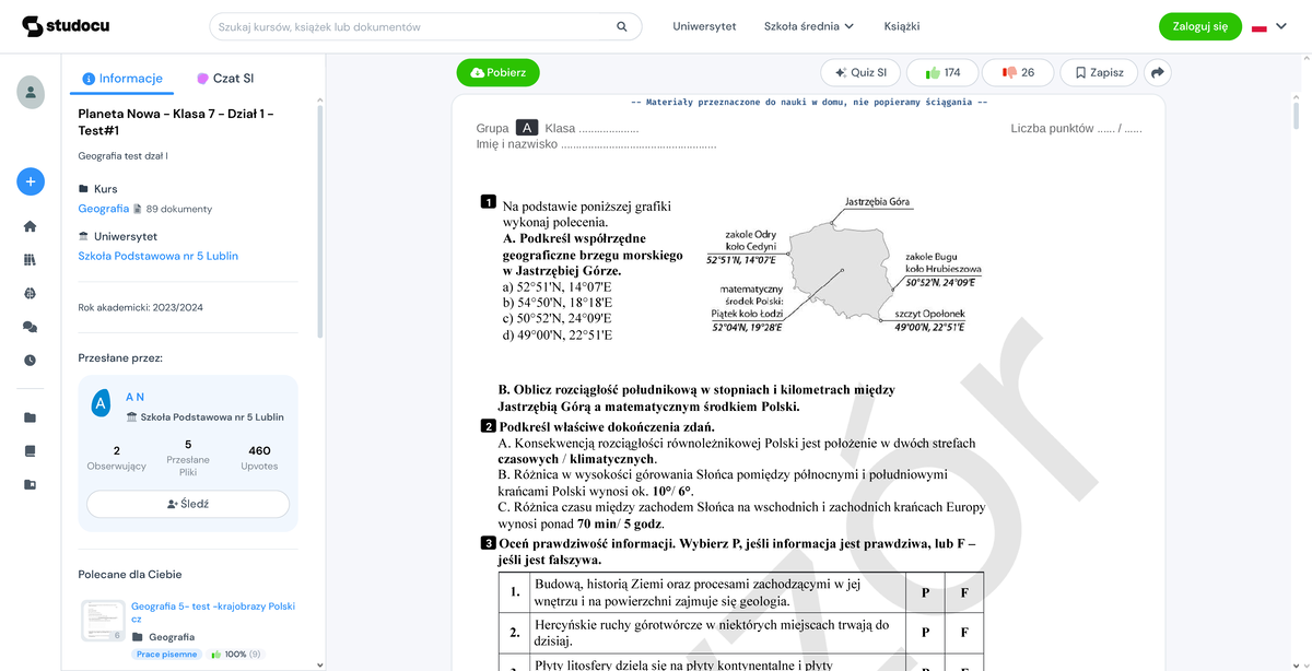 Polska W świecie Planeta Nowa Sprawdzian www.studocu.com