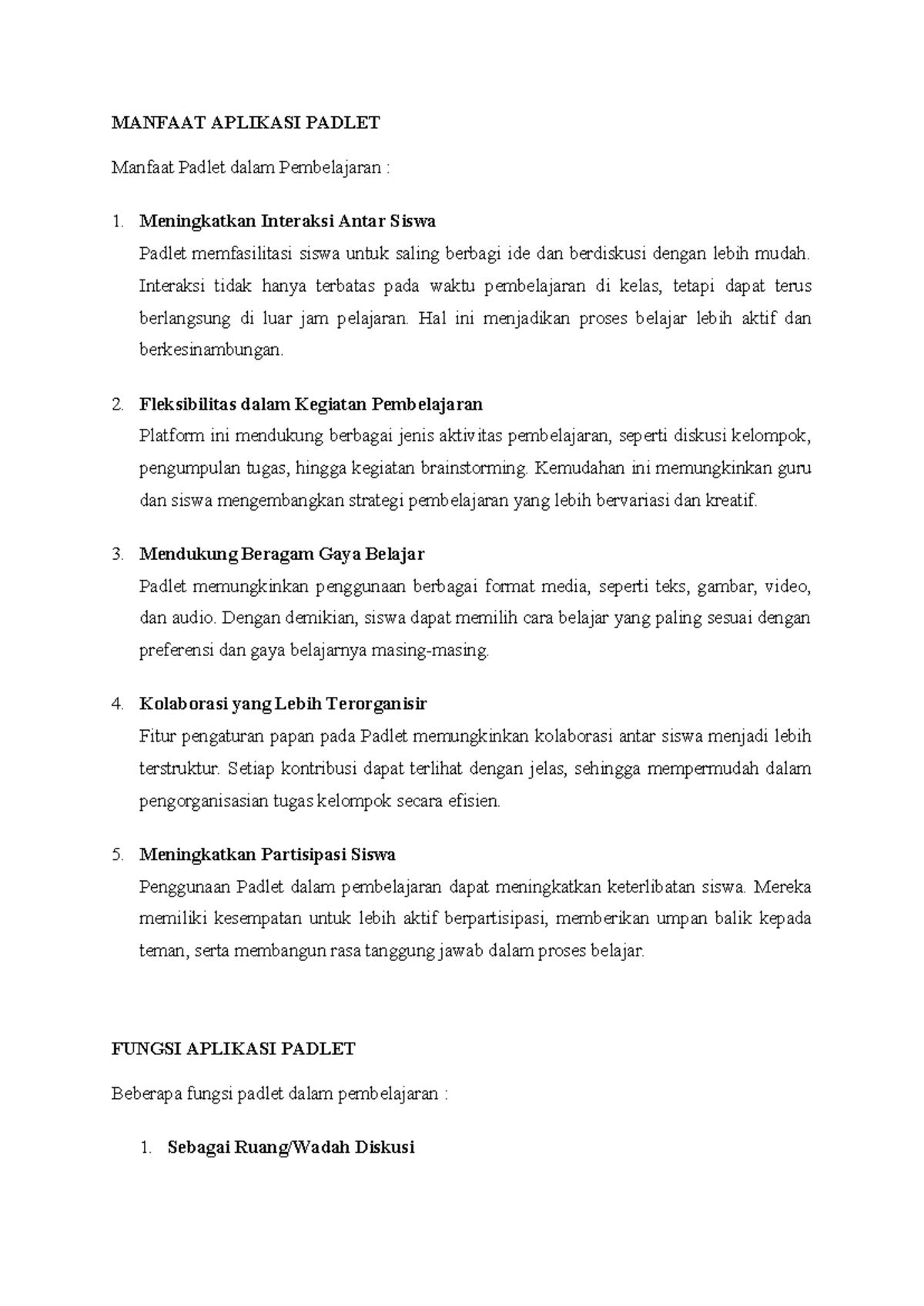 Manfaat & Fungsi Aplikasi Padlet dalam Pembelajaran - Studocu