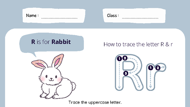 Tracing Letter R for Racoon Worksheet in Soft Blue Illustrative Style ...