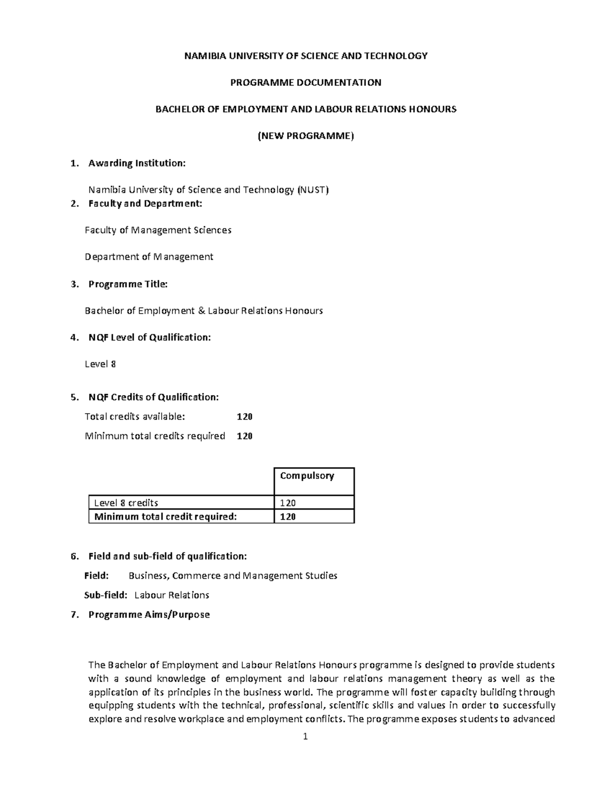Bachelor of Employment & Labour Relations Honours: Programme Overview ...