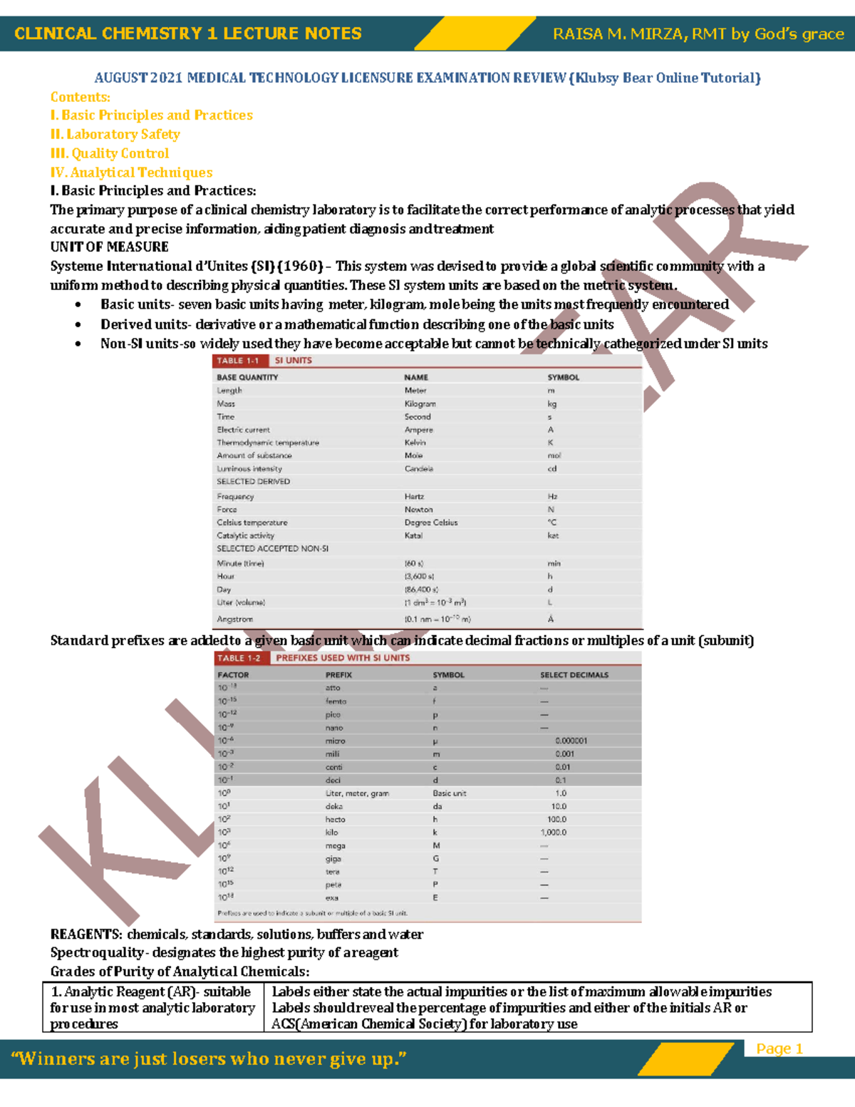 CC Medical Technology Licensure Exam Review Notes - August 2021 - Studocu
