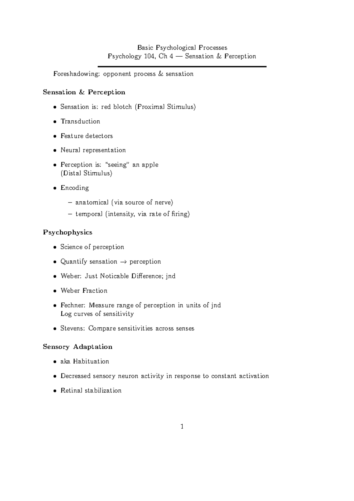 Psychology 104: Ch 4 Sensation and Perception Study Notes - Studocu