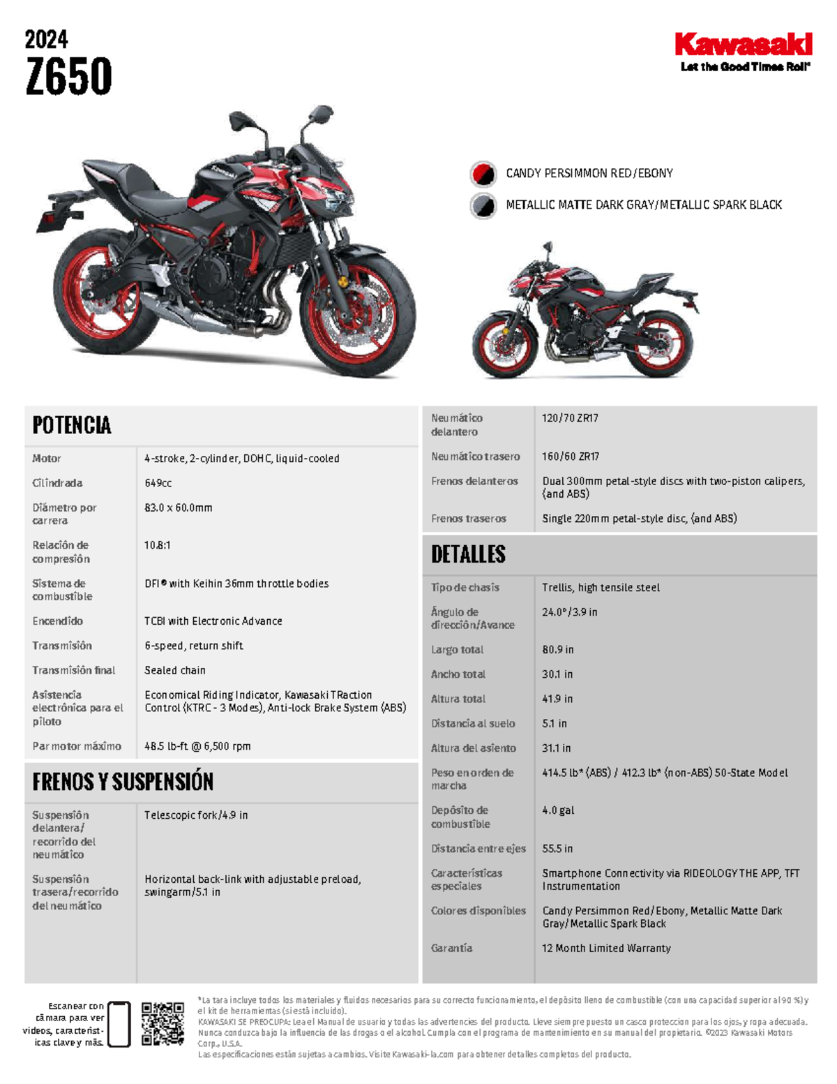 KWS Ficha Técnica Z650 ABS 2024: Especificaciones y Detalles - Studocu
