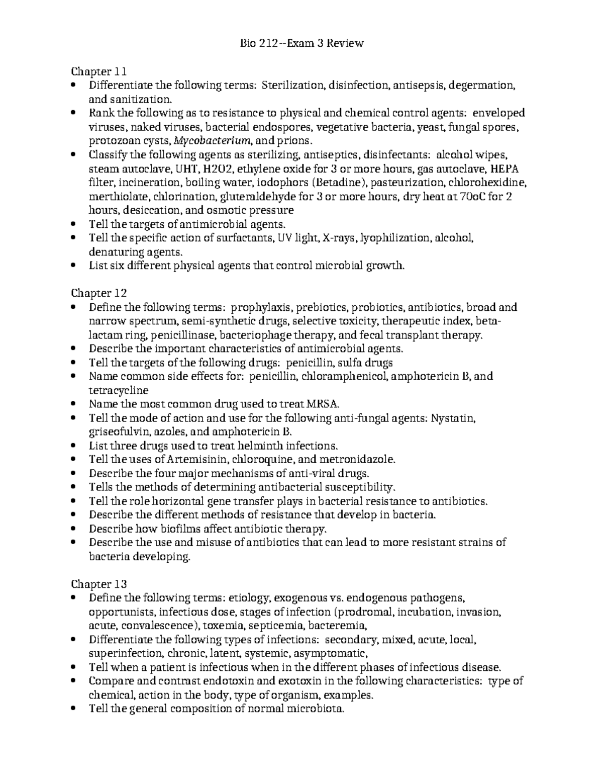 Bio 3 Exam 3 Review: Microbial Control & Antimicrobial Agents - Studocu