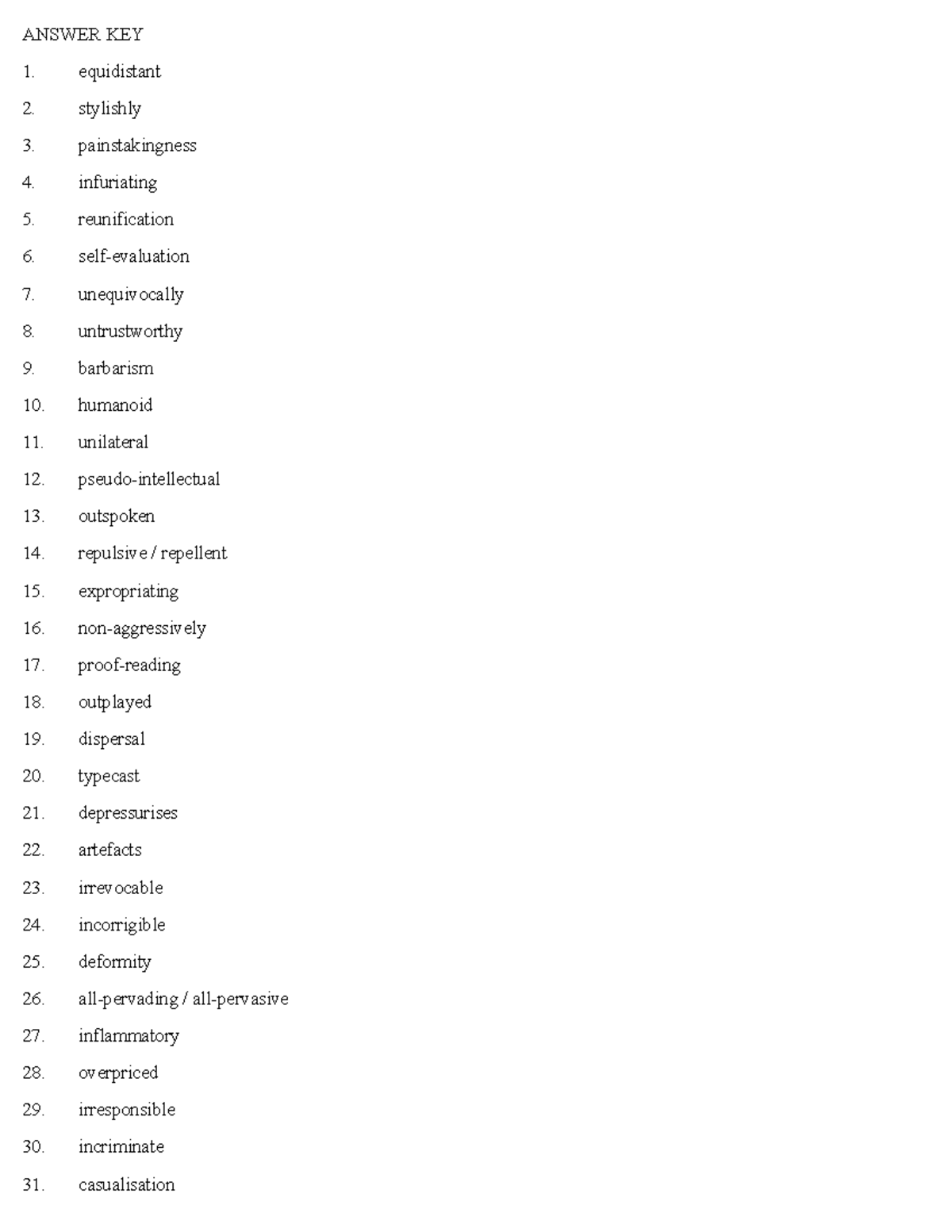 Word Formation Answer Key for Course 4000: Vocabulary Insights - Studocu