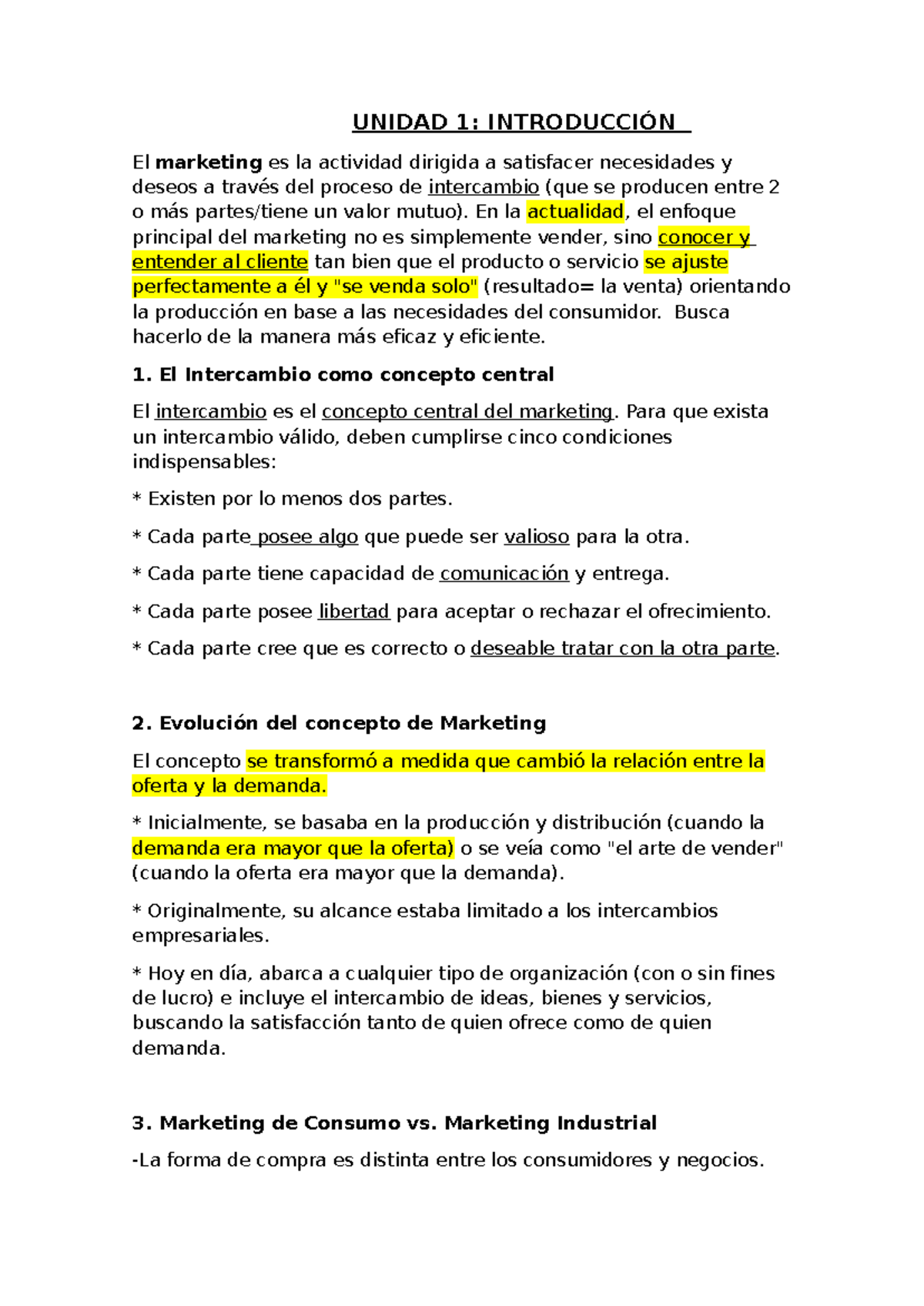 UNIDAD 1: INTRODUCCIÓN AL MARKETING Y SU EVOLUCIÓN - Studocu