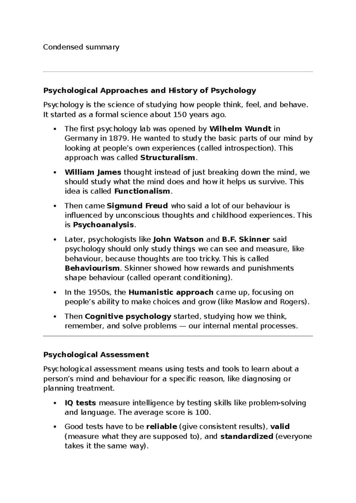Psychology 101: Condensed Summary of Key Approaches and Theories - Studocu