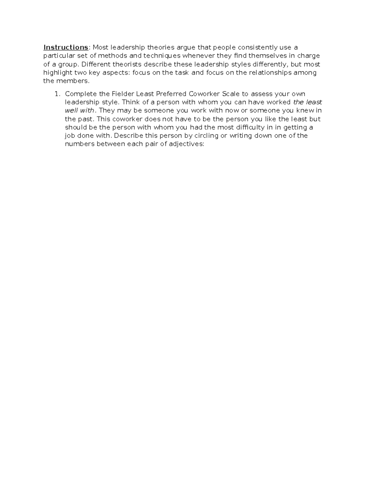 Leadership Assessment Application Assignment - LPC Scale Analysis - Studocu