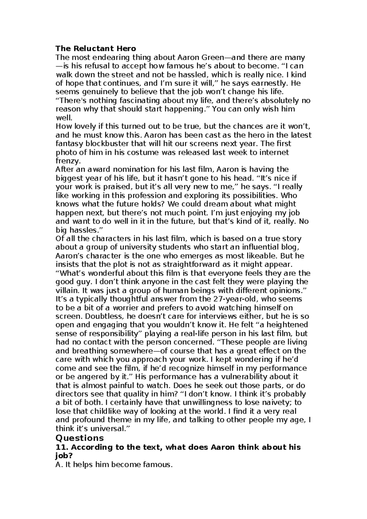 The Reluctant Hero: Insights and Analysis for ENG 101 Final Exam - Studocu