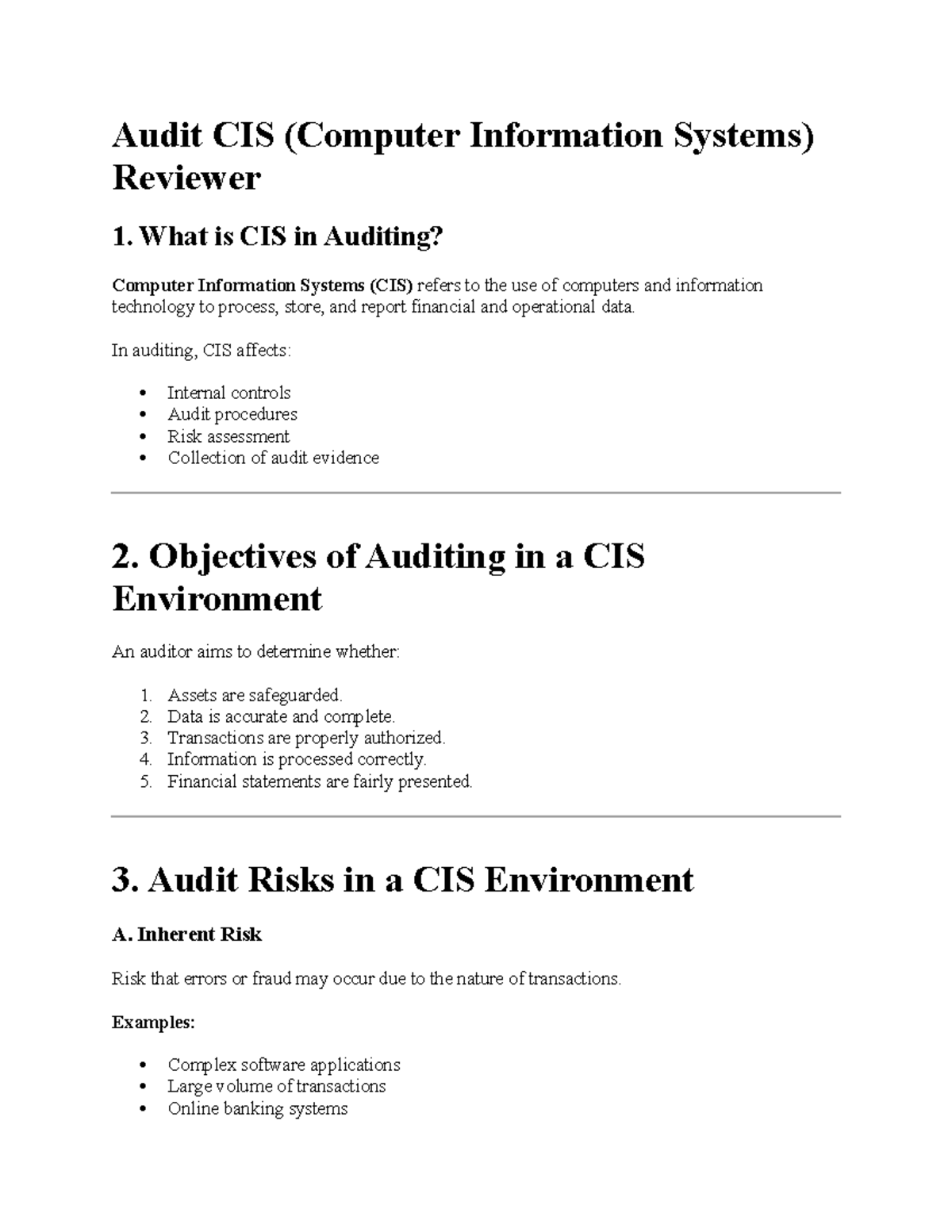 CIS Audit - Final Exam Review Notes - Studocu