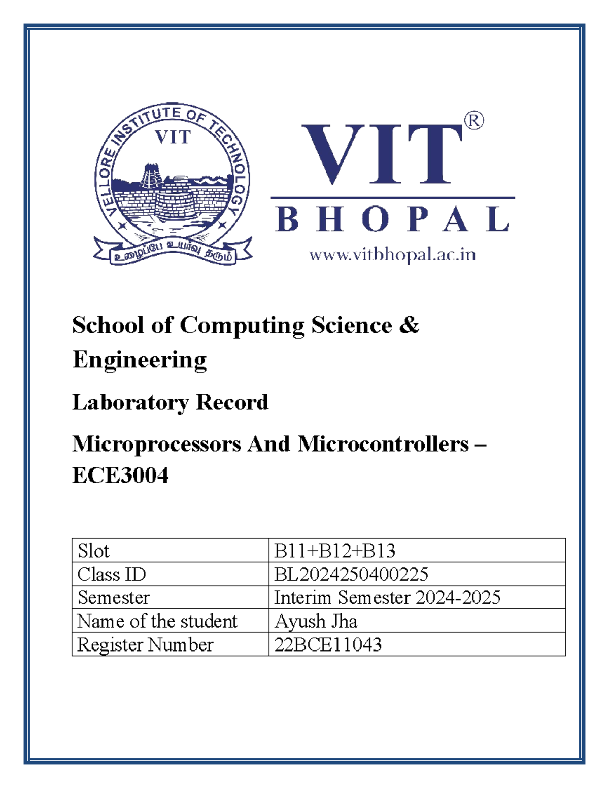 Lab manual ECE3004 - Practical file for microprocessors and ...