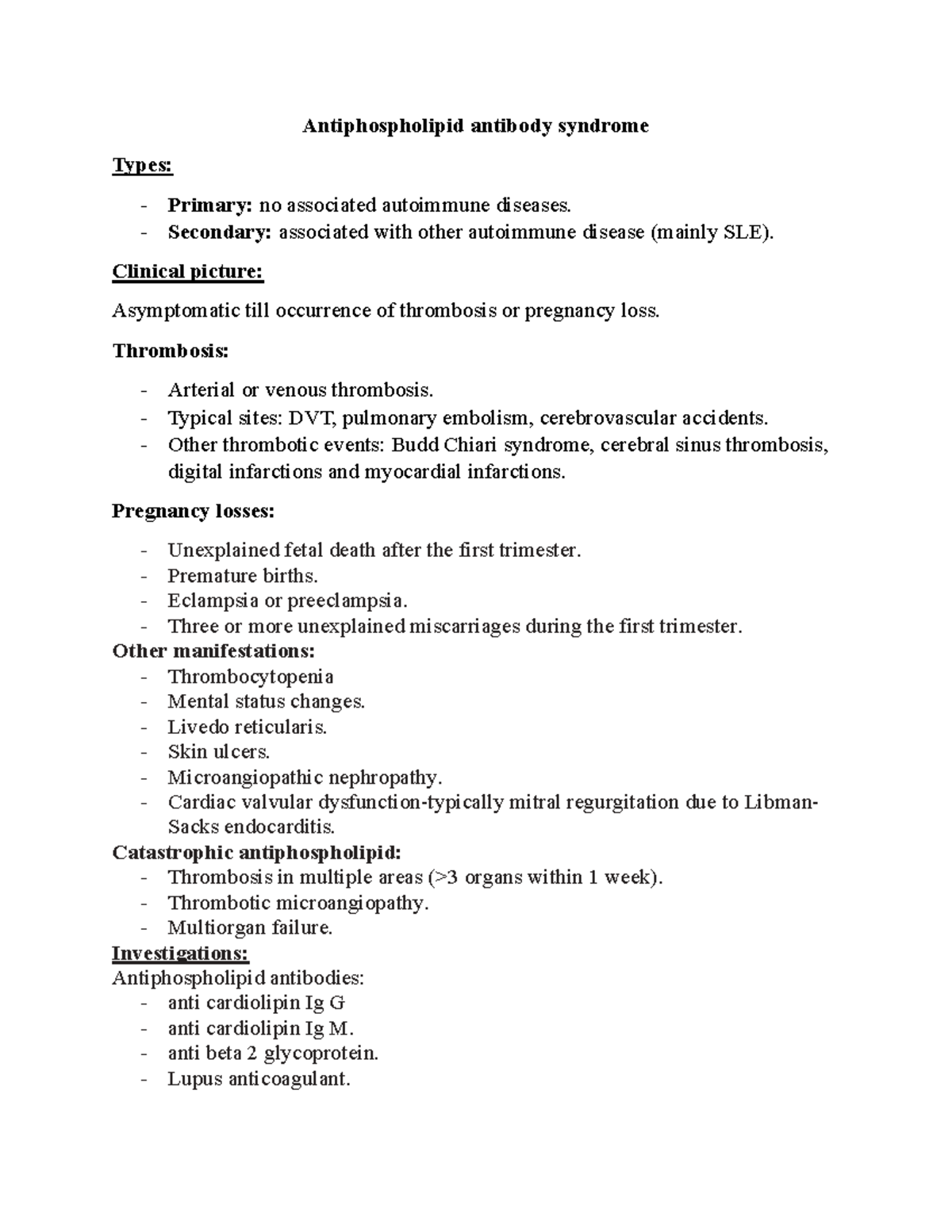 APS Handout 2026: Antiphospholipid Antibody Syndrome Overview - Studocu