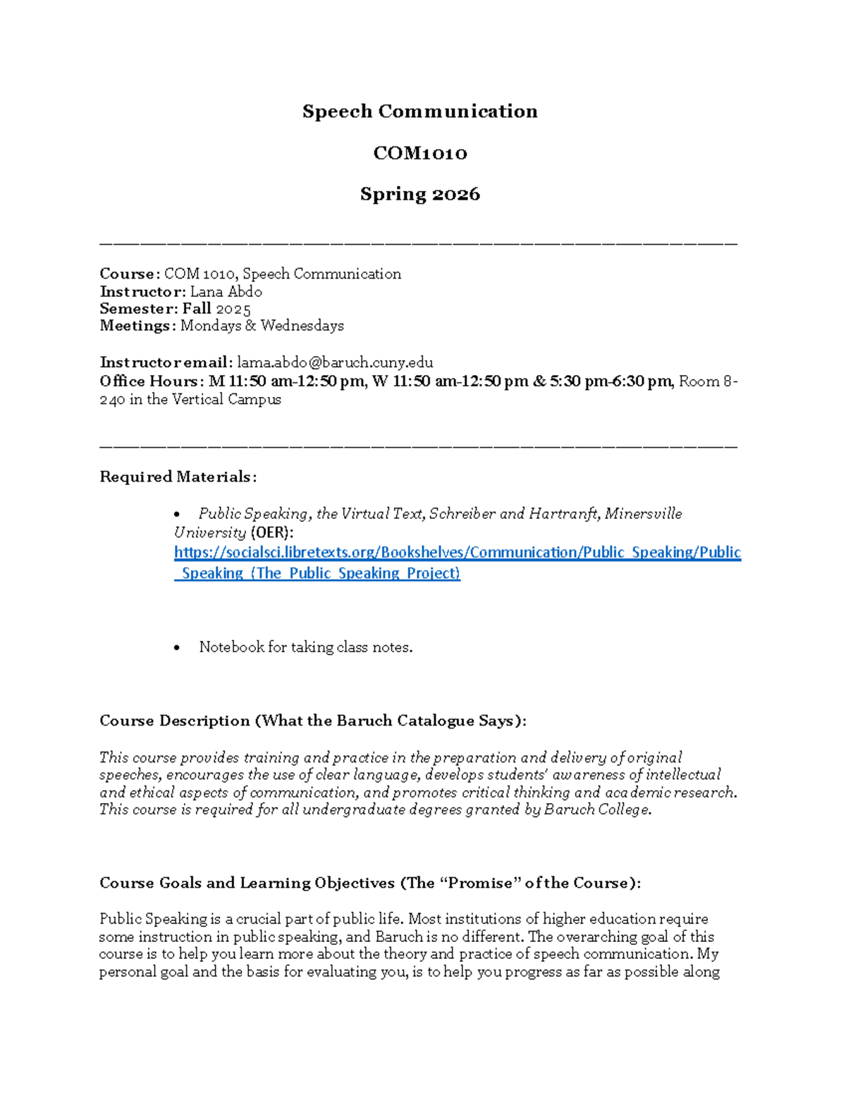 COM1010 Spring 2026: Speech Communication Course Syllabus - Studocu