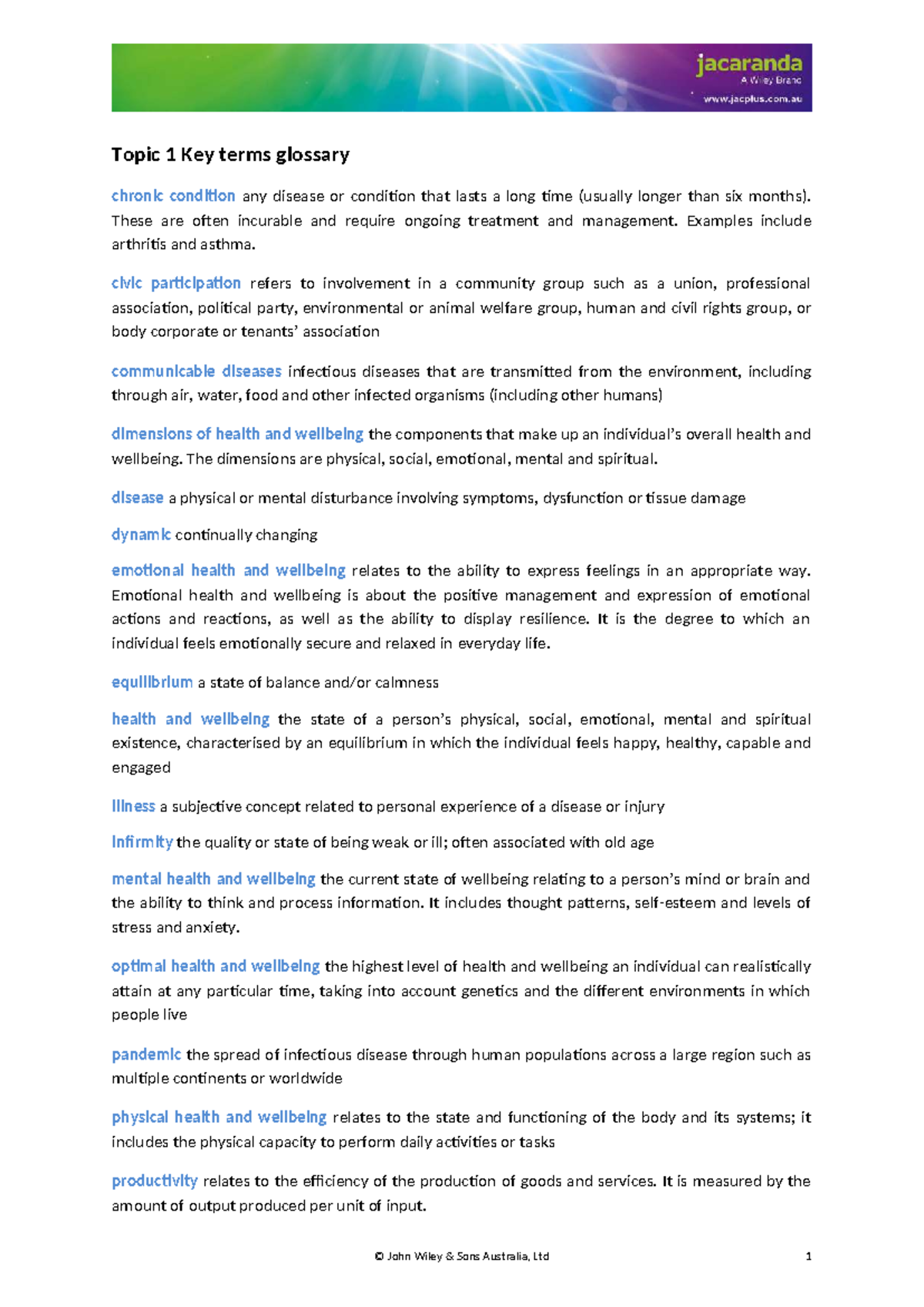 Chapter 1 Key Terms Glossary for HHD Studies - Studocu