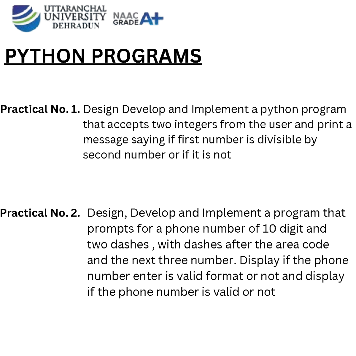 Programming Using Python Lab - Design Develop and Implement a python ...