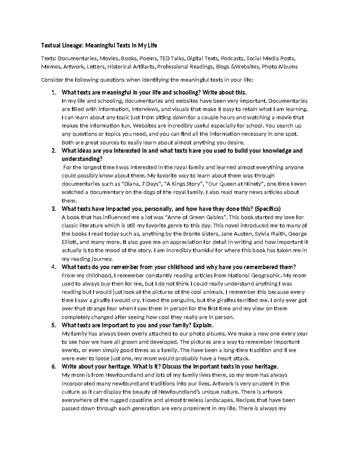 Meaningful Texts: Exploring Personal and Educational Influences - Studocu