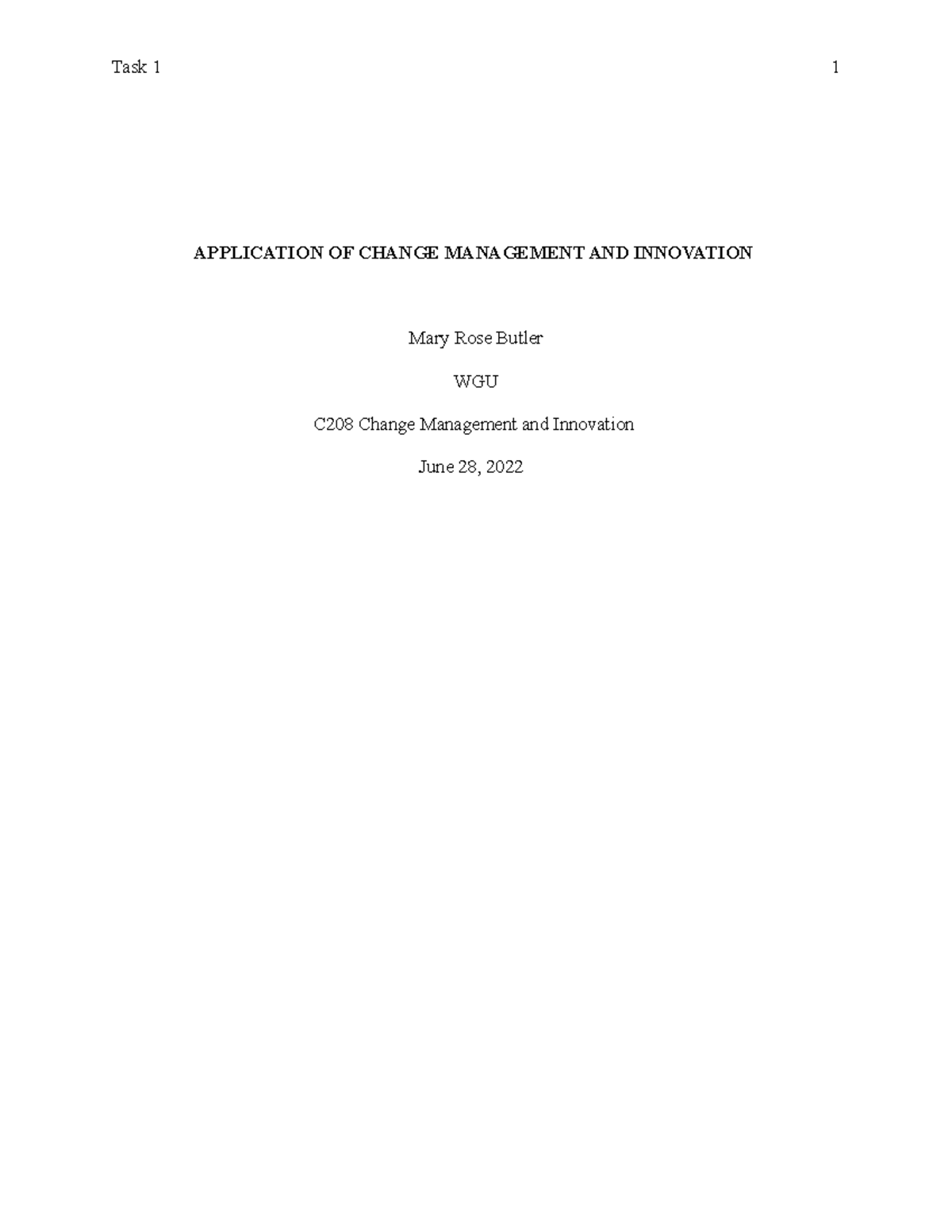 C208 Change Management and Innovation: Task 1 Analysis & Strategies ...