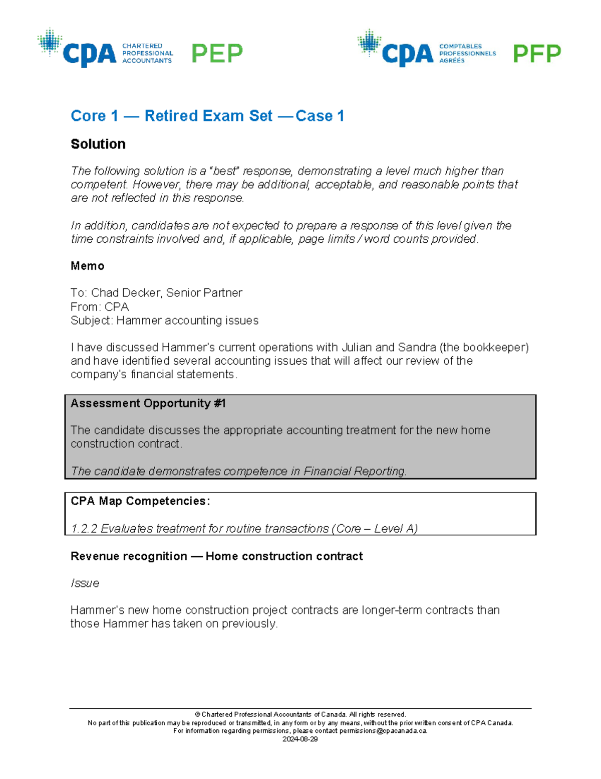 Core 1 Retired Exam Set Case 1 Solutions and Analysis - Studocu