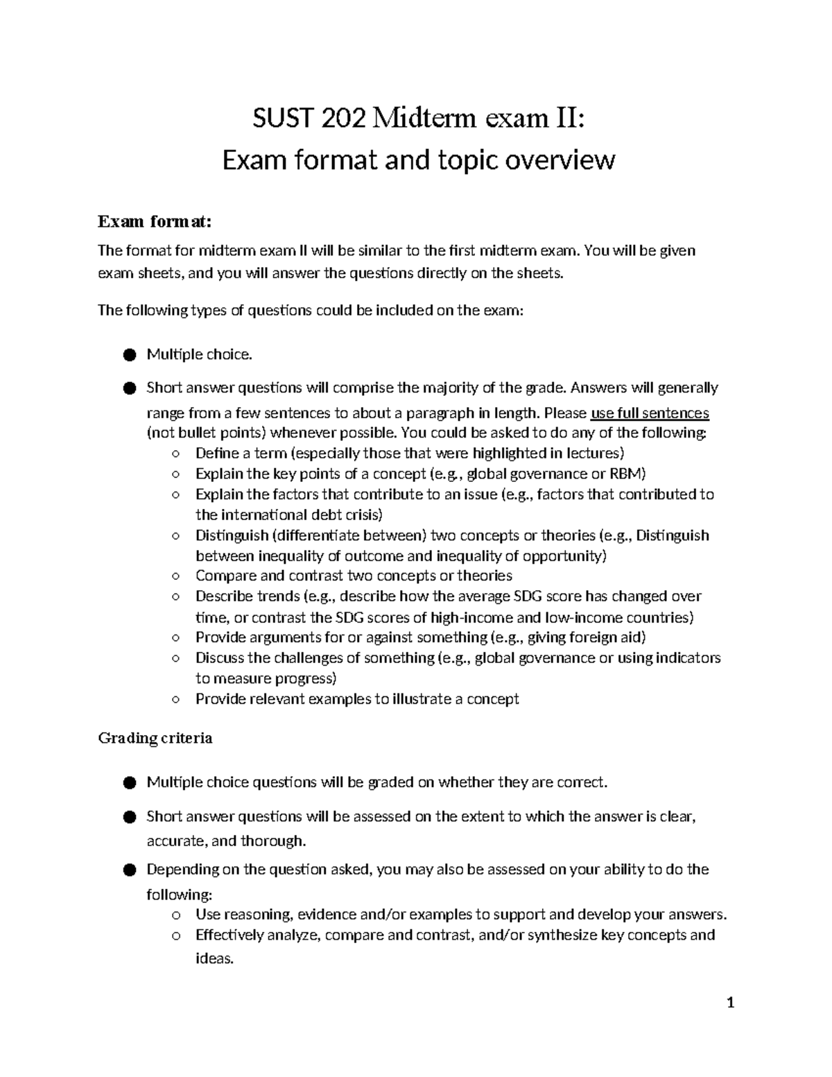 SUST 202 Midterm Exam II: Format and Key Topics Overview - Studocu