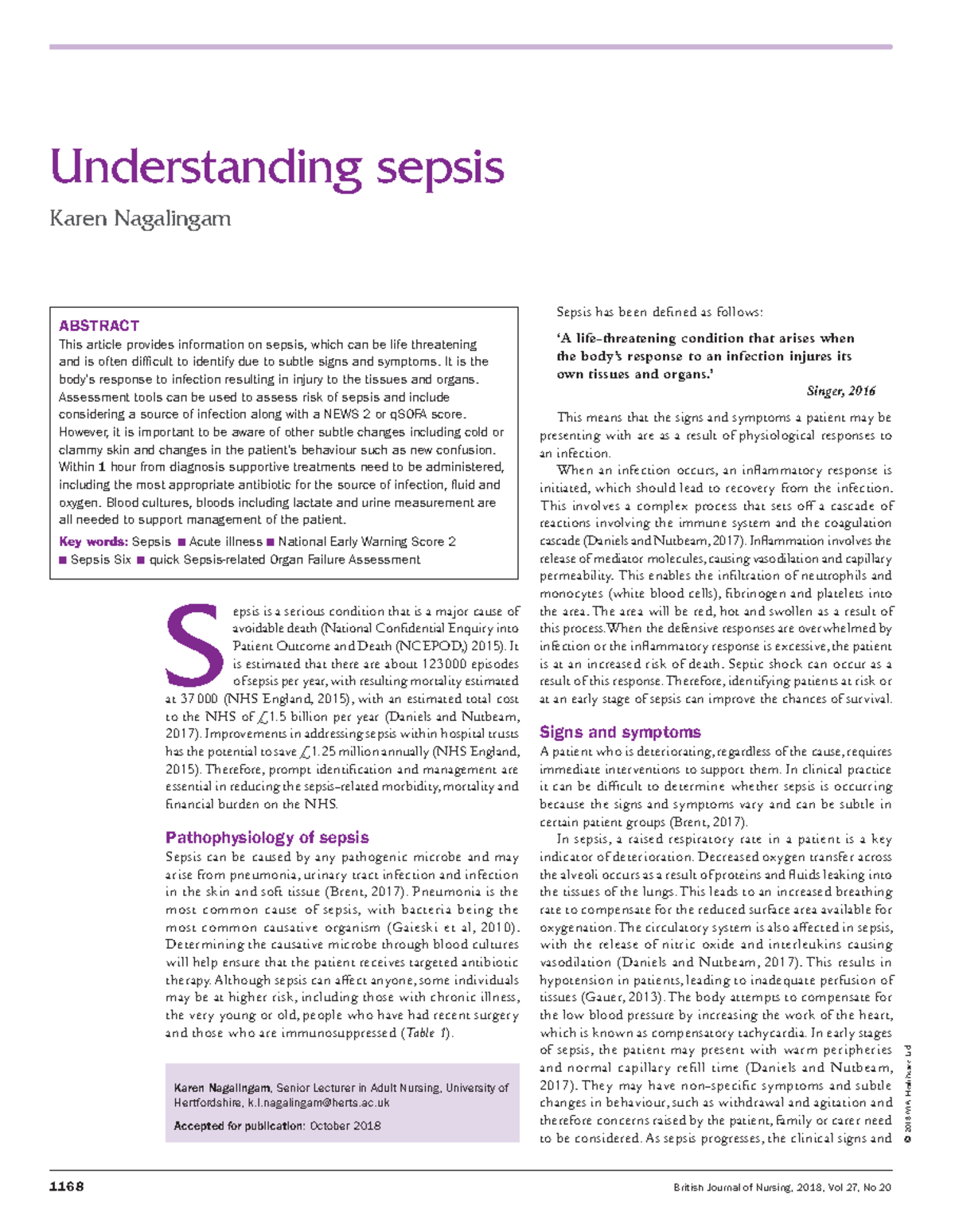 Understanding sepsis - S epsis is a serious condition that is a major ...